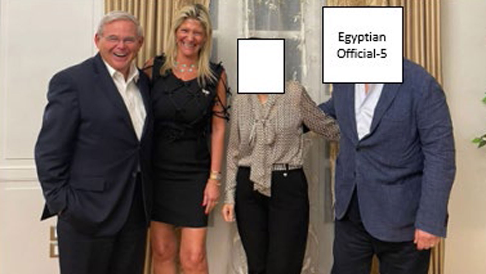 Around October 2021, Sen. Menendez and his wife Nadine met with multiple Egyptian officials on a trip to Egypt, including for a private dinner at the home of Egyptian Official-5.