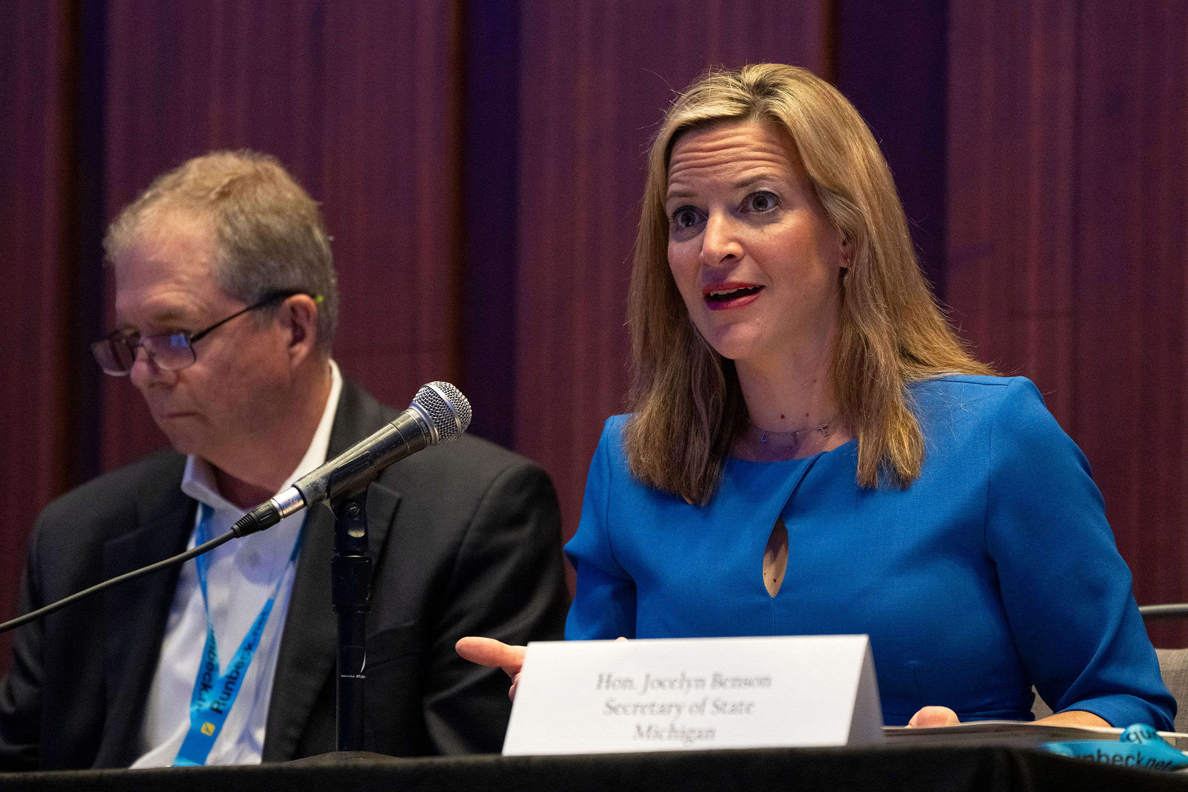 Michigan Secretary of State Jocelyn Benson attends a panel about elections during the summer meeting of the National Association of Secretaries of State in July 2023 in Washington, DC.