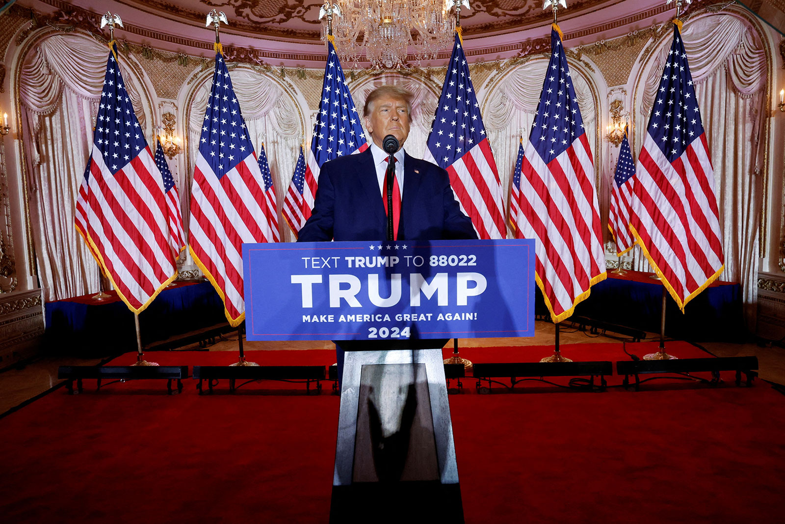 Former President Donald Trump announces he will run for president in the 2024 election during an event at his Mar-a-Lago estate in Palm Beach, Florida, on November 15. 