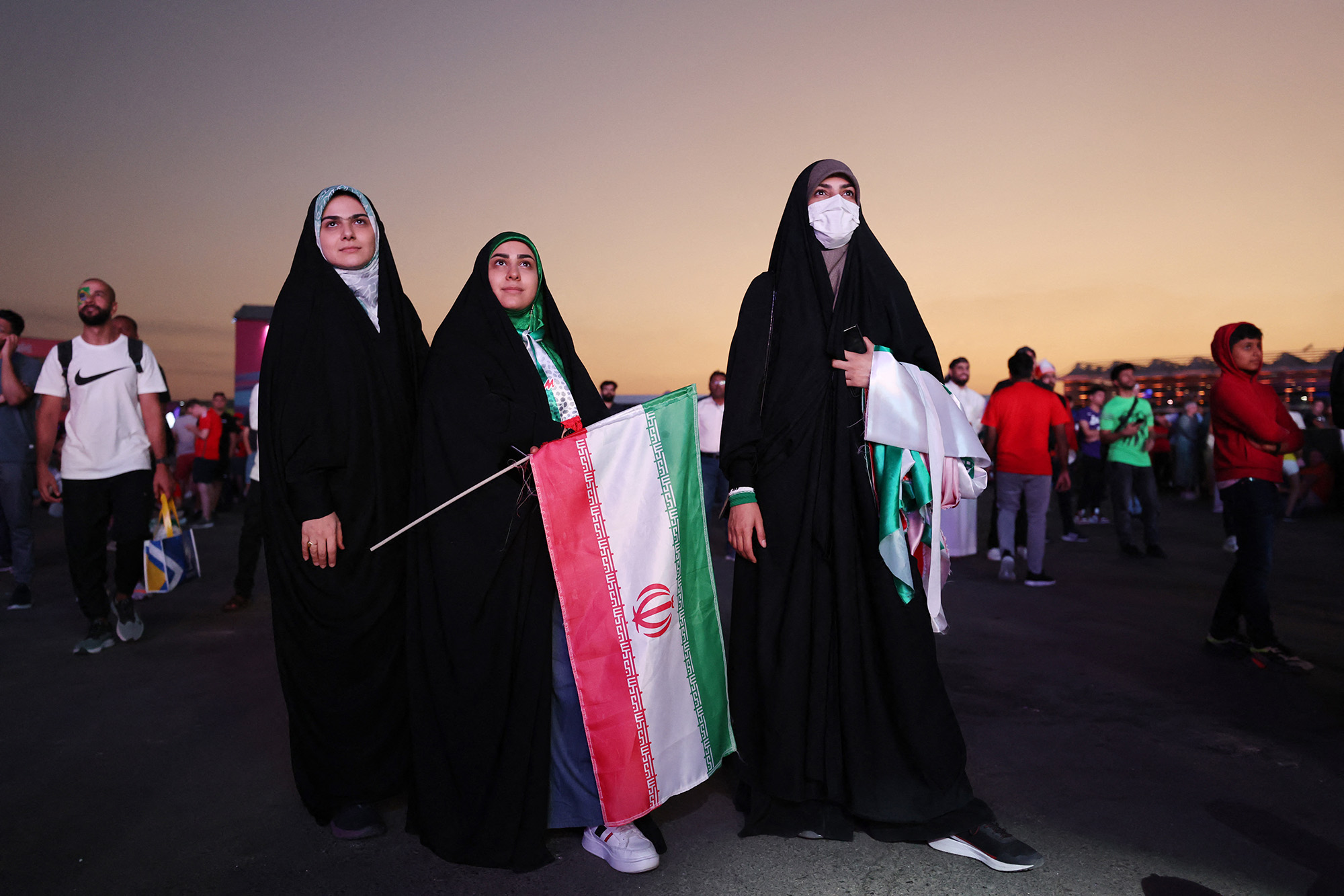 Iran fans watch the match between England and Iran at Al Bidda Park, Doha, Qatar, on November 21.