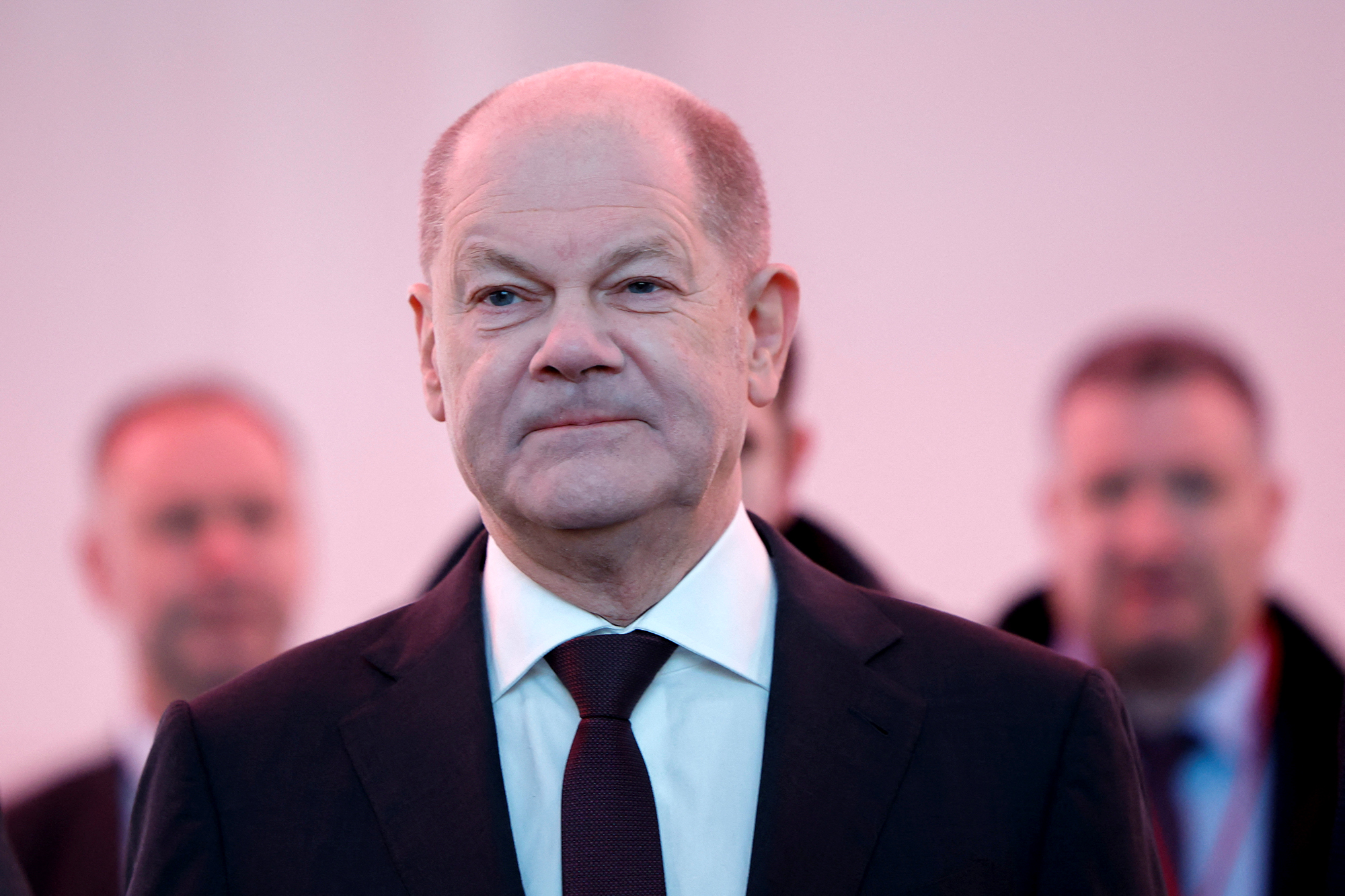 German Chancellor Olaf Scholz attends a groundbreaking ceremony at the new Freiburg-Dietenbach development in Freiburg, Germany, on February 27.
