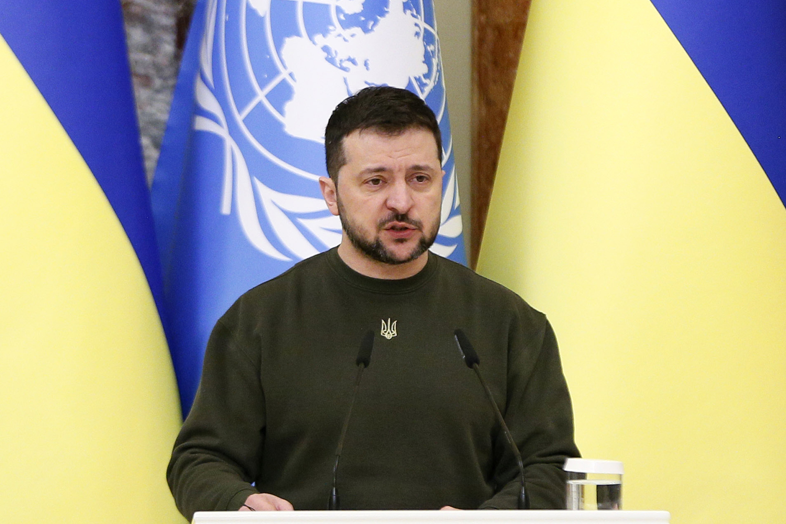 Volodymyr Zelensky speaks during a meeting in Kyiv, on March 8.