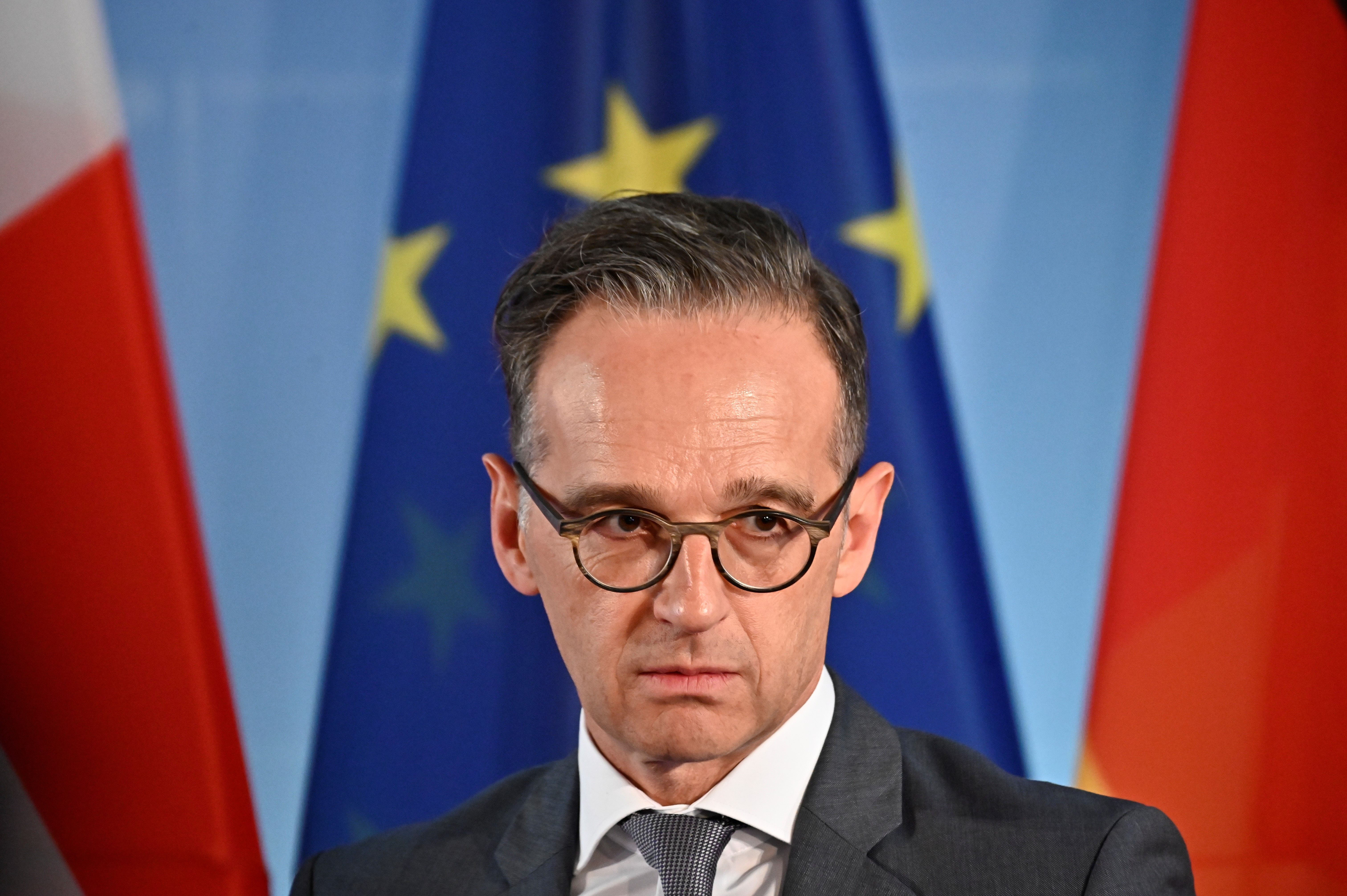 German Foreign Minister Heiko Maas gives a statement to the press in Berlin on May 19.