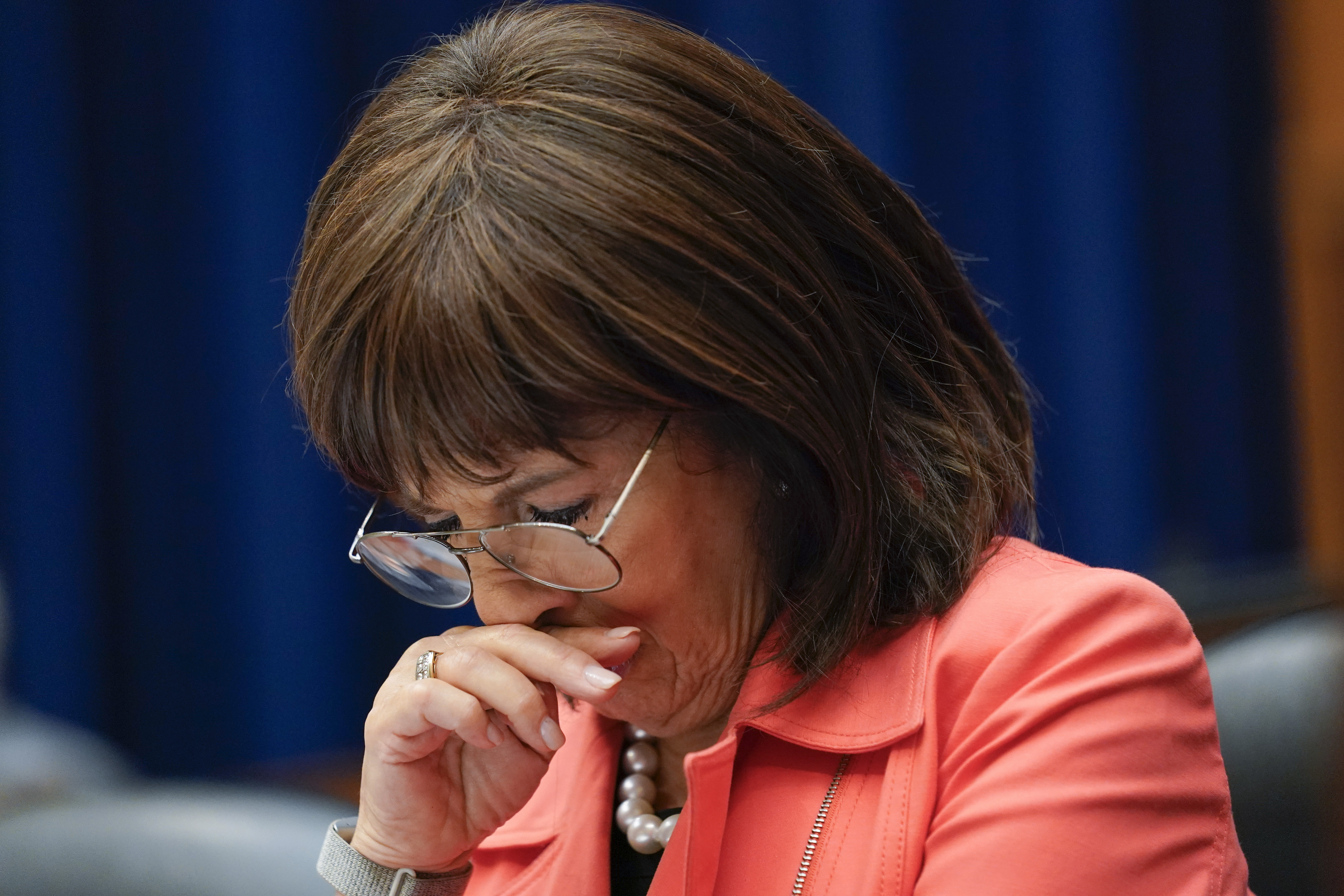 US Rep. Jackie Speier reacts as she listens to testimony on Wednesday.