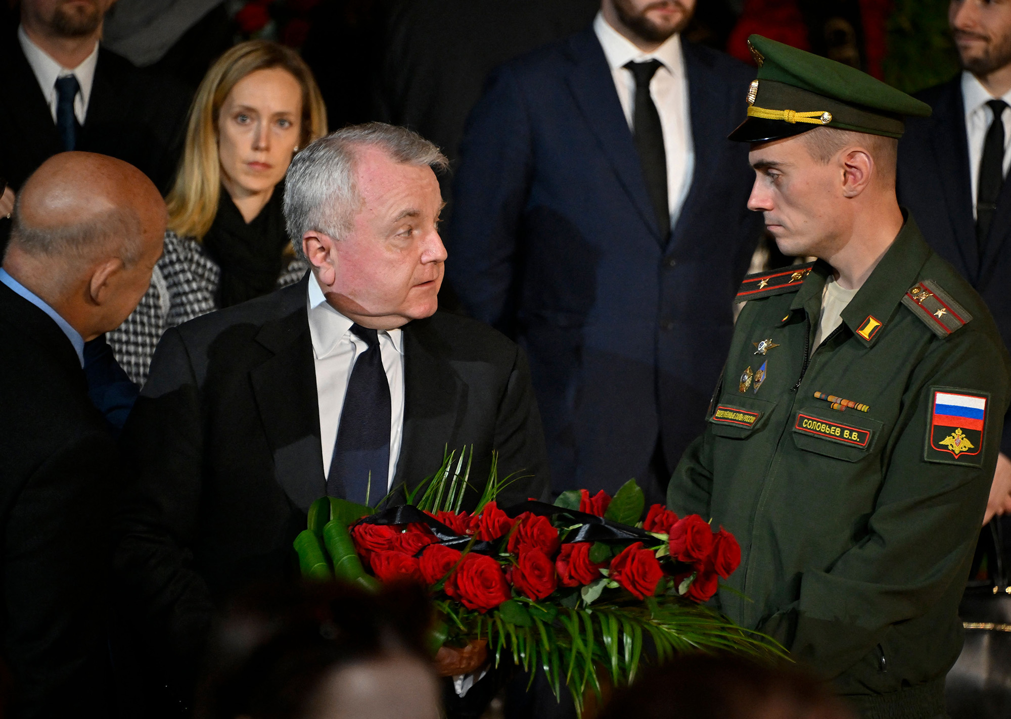 US ambassador to Russia John Joseph Sullivan, center left, attends a memorial service for Mikhail Gorbachev at the Column Hall of the House of Unions in Moscow, Russia, on September 3.