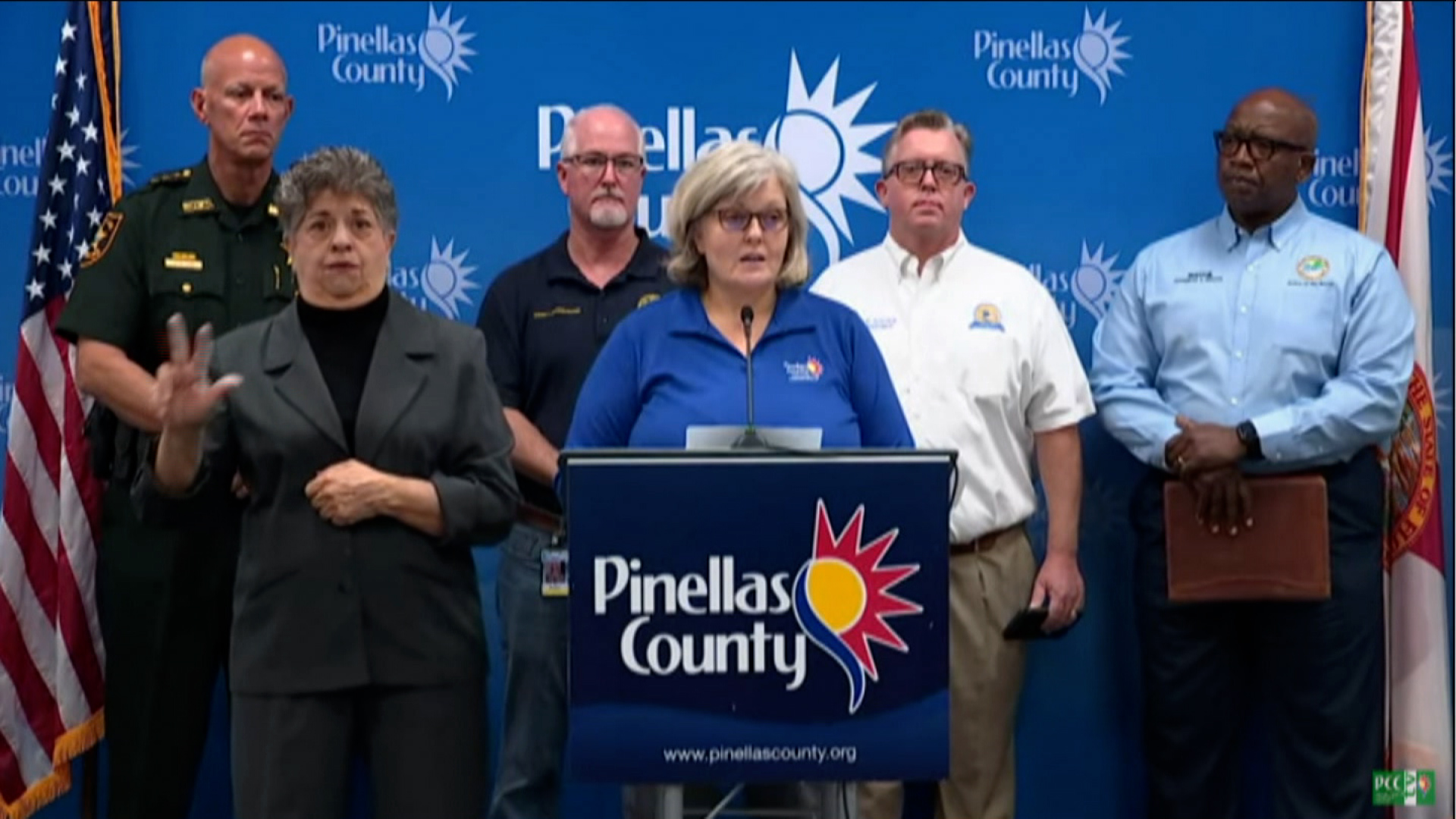 Pinellas County Director of Emergency Management Cathie Perkins speaks during a press conference Monday morning.