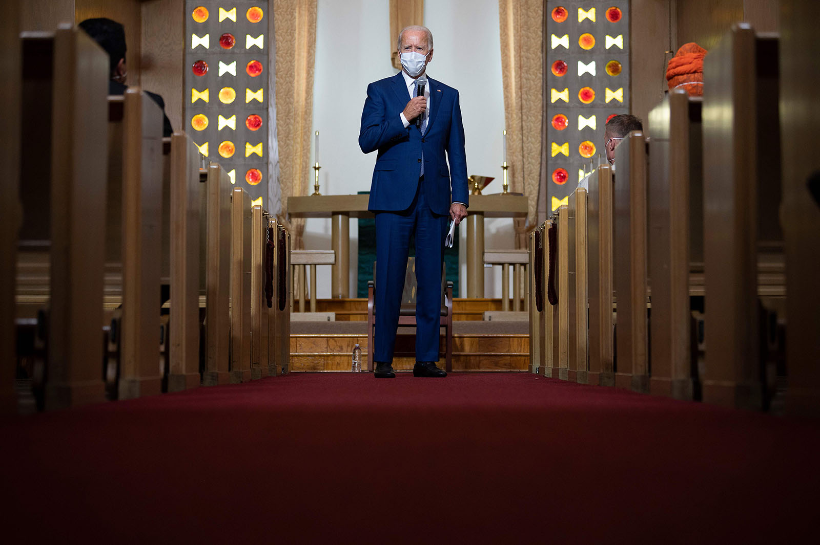 Democratic presidential candidate and former US Vice President Joe Biden speaks at Grace Lutheran Church in Kenosha, Wisconsin, on September 3, in the aftermath of the police shooting of Jacob Blake. 