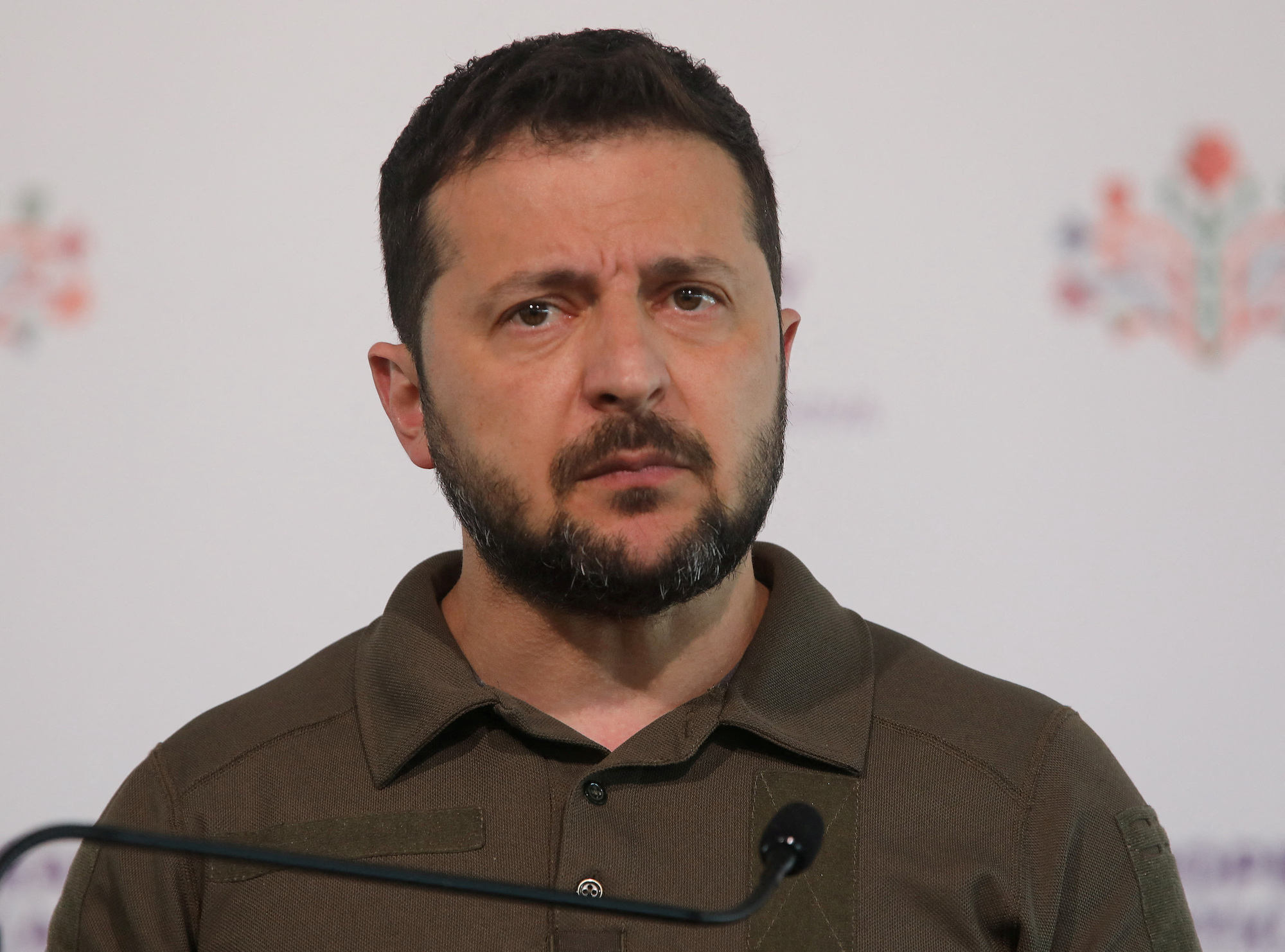 Zelensky attends a press conference in Moldova on Thursday.