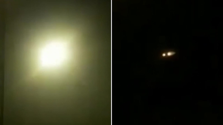 Two frames from a video sent to CNN that appears to show a missile fired into the Tehran sky early Wednesday morning and striking an object in the sky.