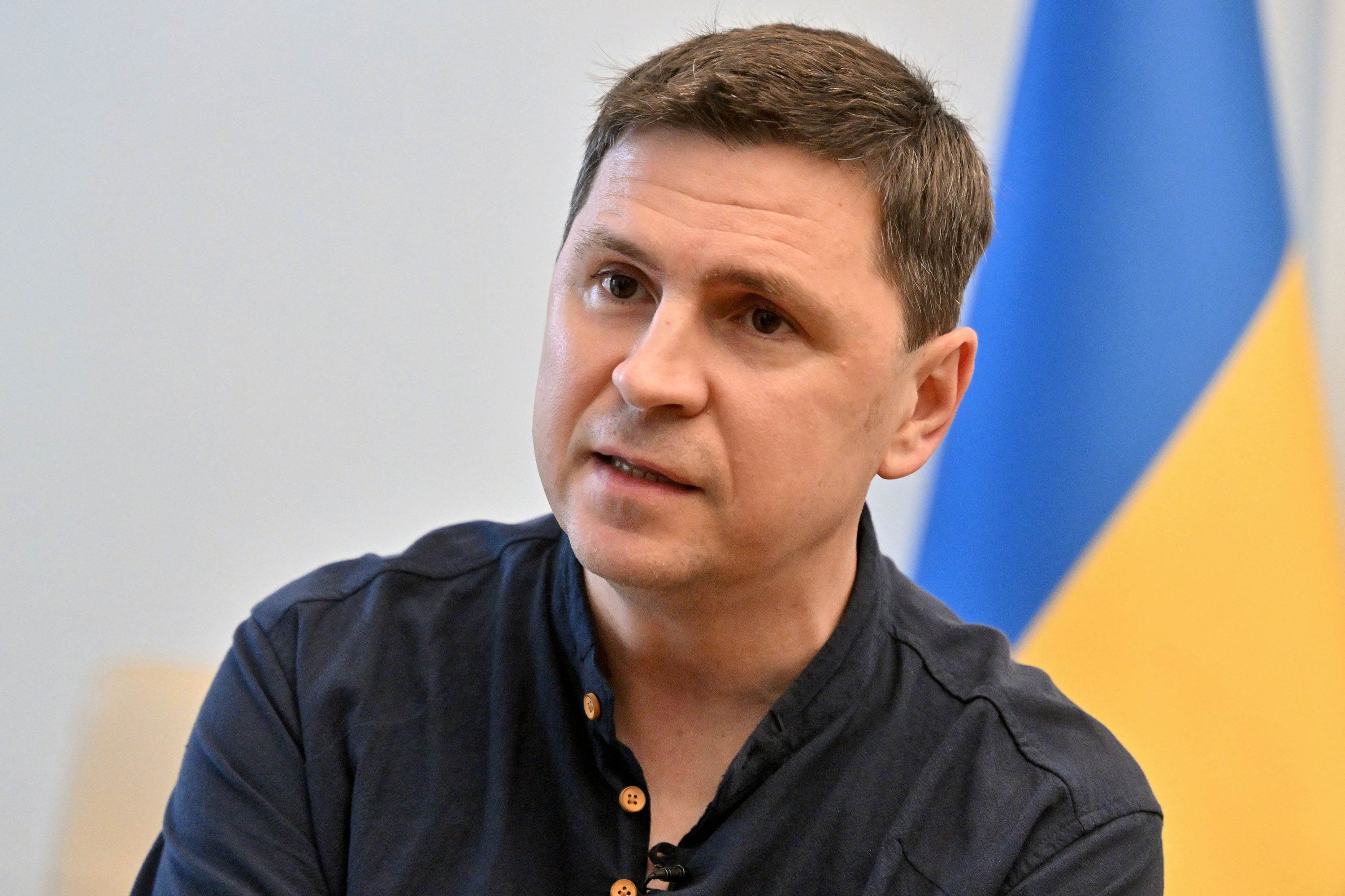 Mykhailo Podolyak is pictured during an interview in Kyiv, Ukraine, on July 19. 