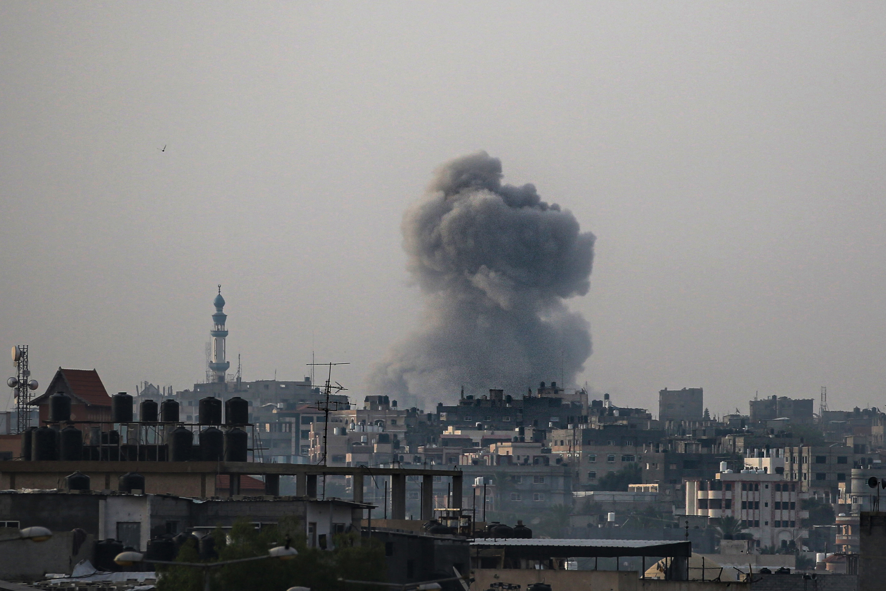 Smoke billows during an Israeli bombardment in eastern Rafah, Gaza, on May 19.