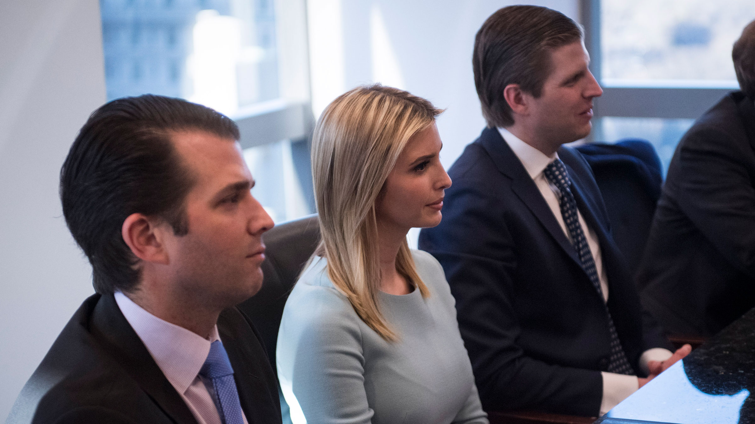 From left, Donald Trump Jr., Ivanka Trump and Eric Trump attend a meeting at Trump Tower in New York in 2016.
