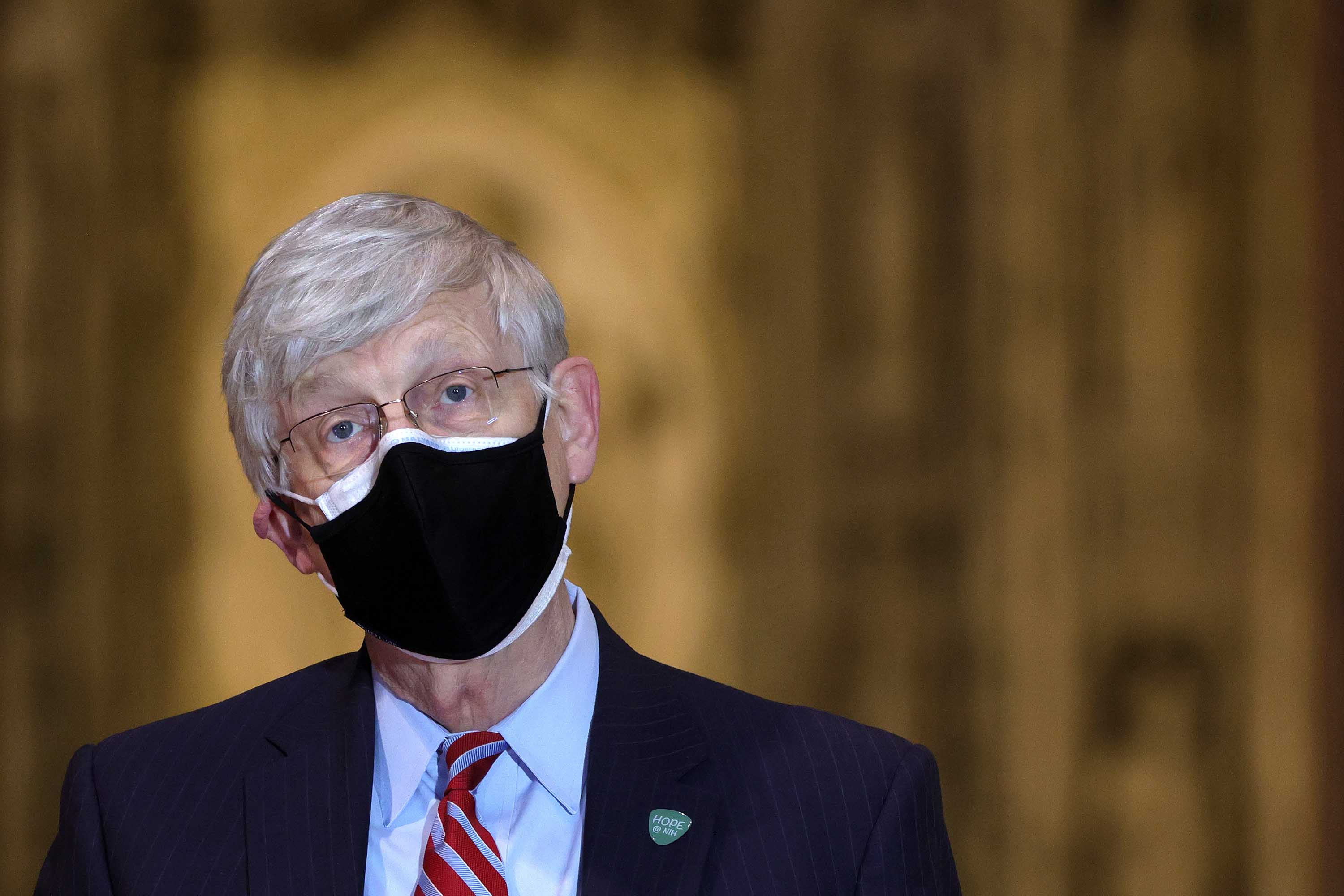National Institutes of Health Director Dr. Francis Collins speaks during a public vaccination event in Washington, DC, on March 16.