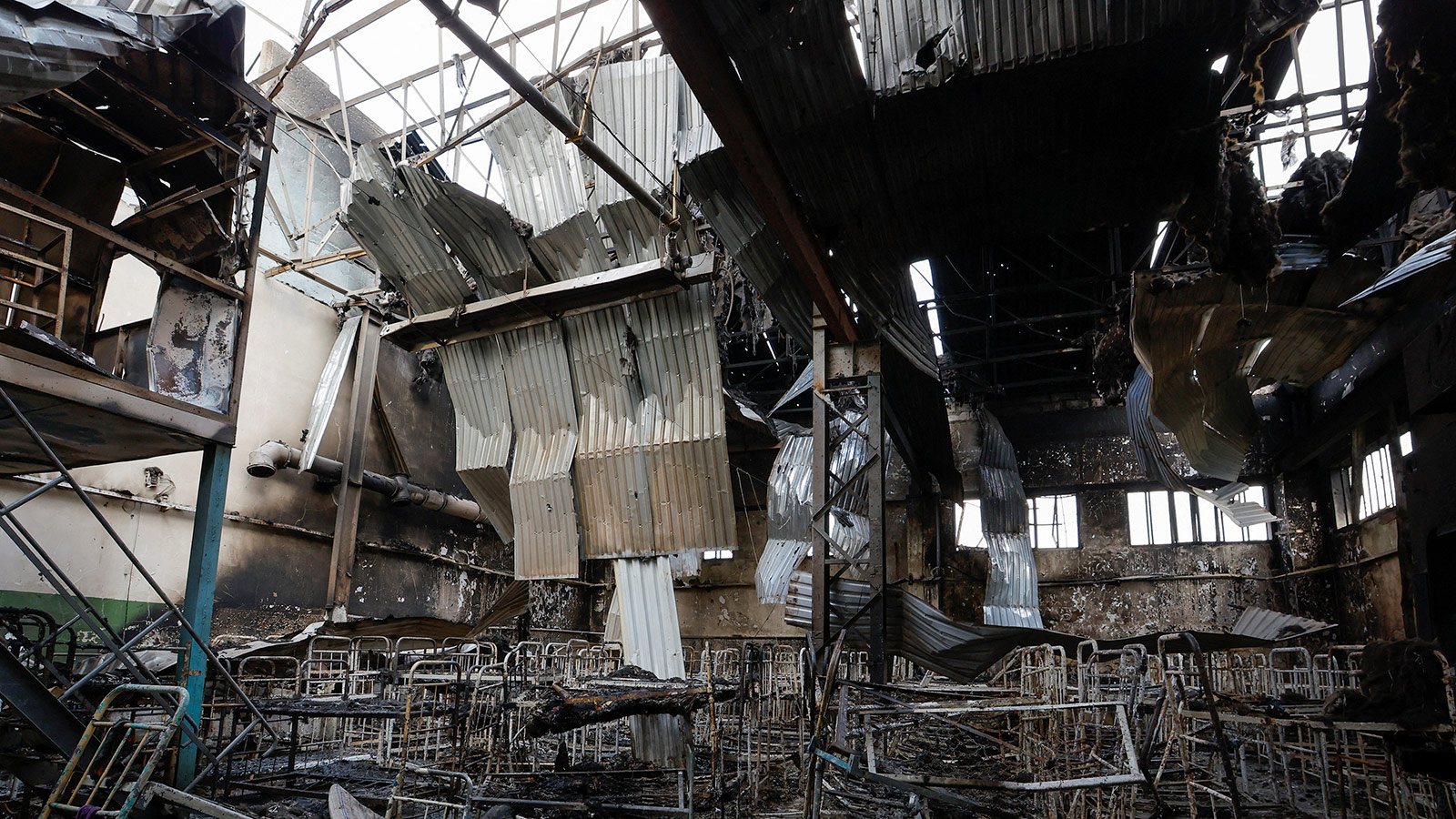 Damage and debris are seen at a detention center in Donetsk region, Ukraine, on July 29, 2022. 
