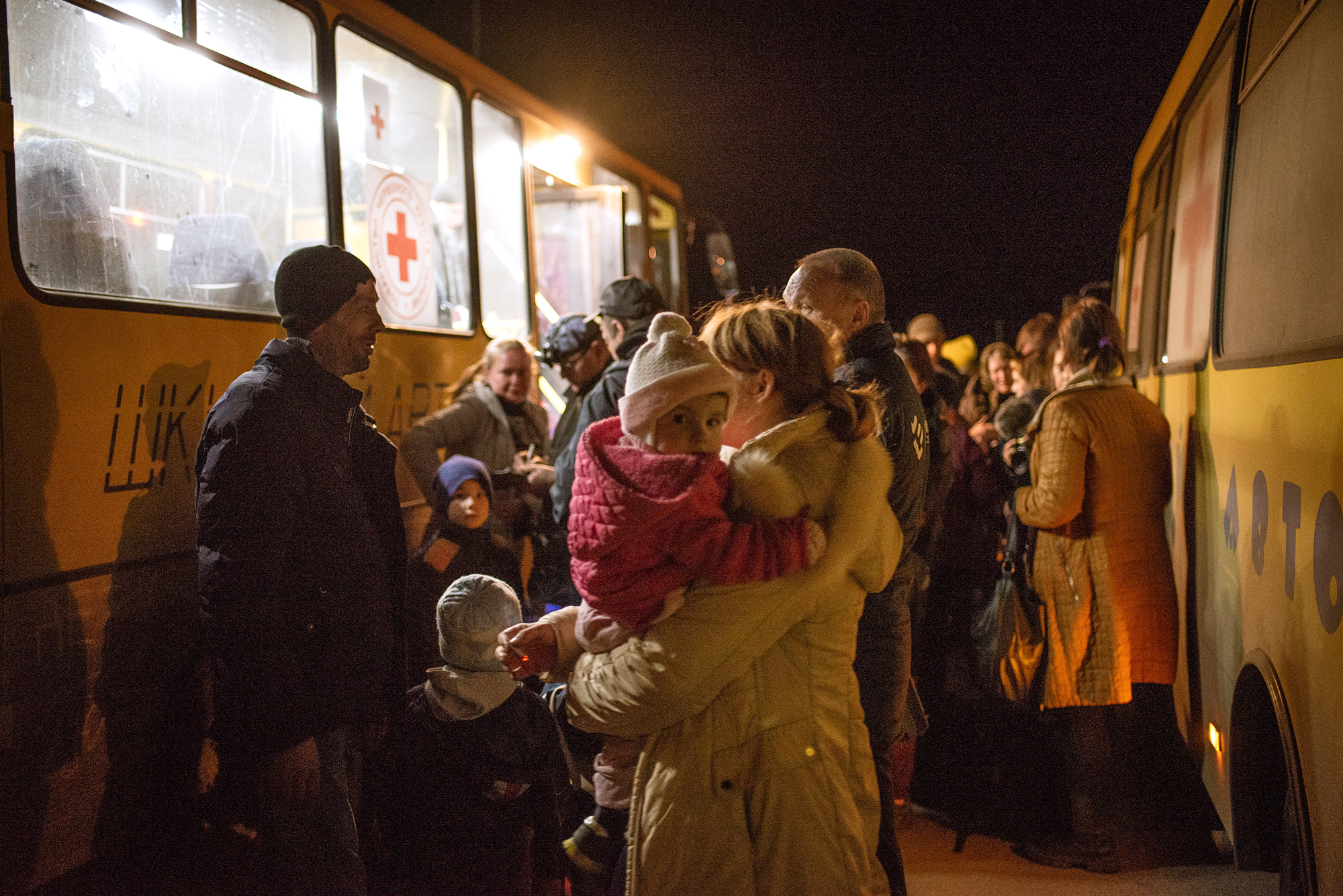 Evacuees from Berdyansk and Melitopol arrive on buses to Zaporizhzhia, Ukraine on April 1. 