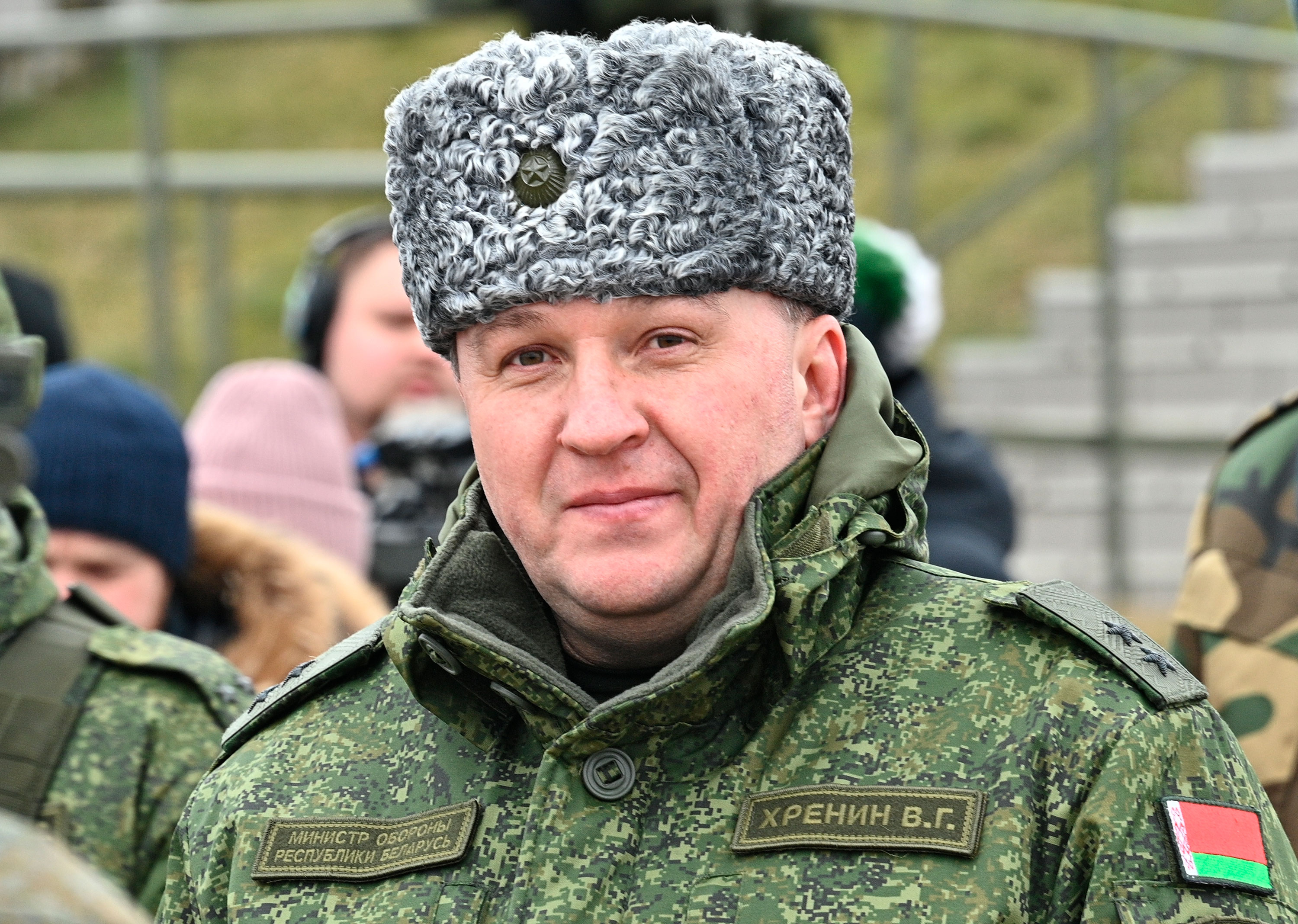 Belarusian Defense Minister Viktor Khrenin is pictured during joint military drills between Belarus and Russia at the training ground in Belarus on February 19.