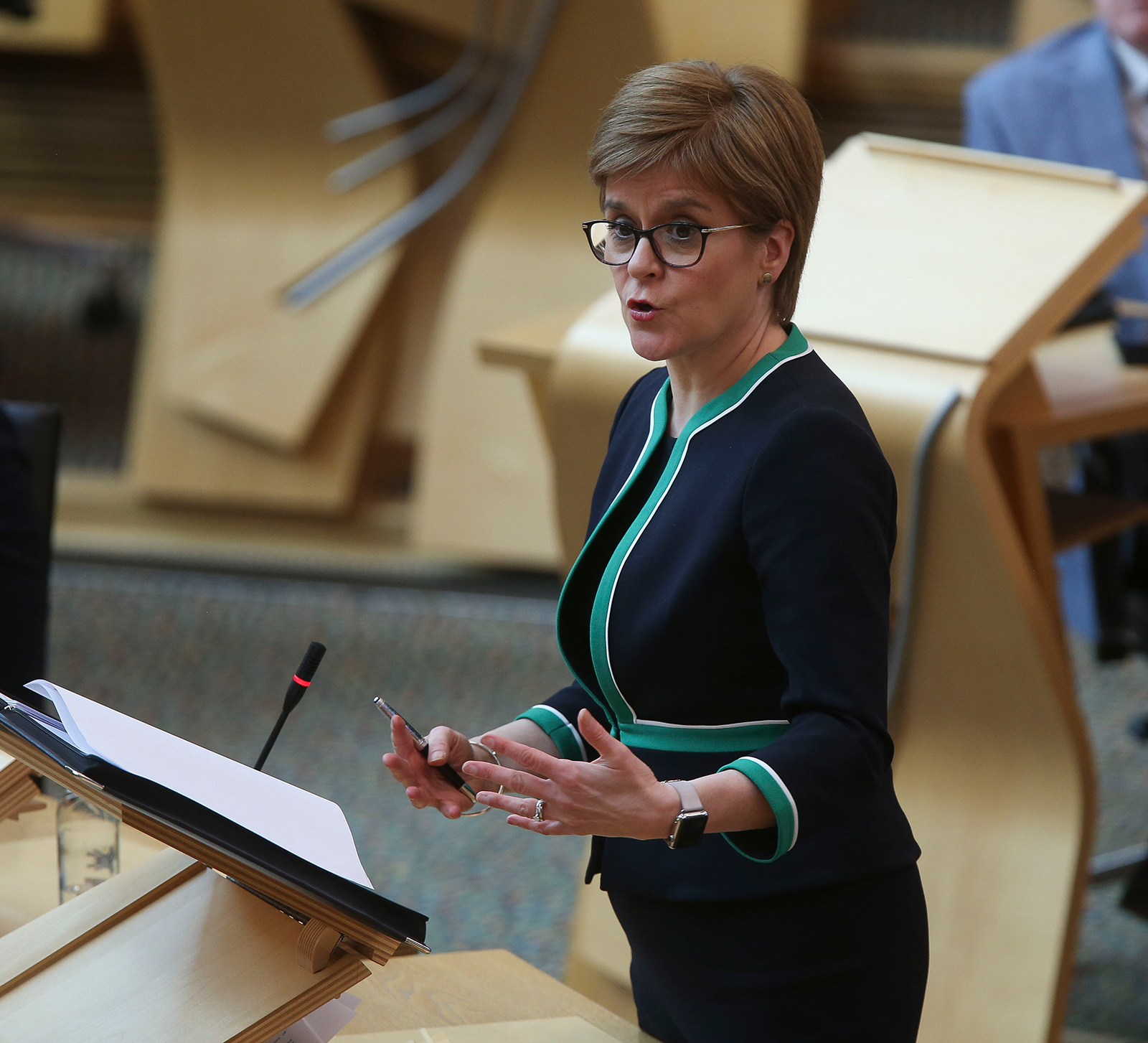 Nicola Sturgeon, First Minister of Scotland, at the Scottish Parliament Holyrood on April 21, in Edinburgh.