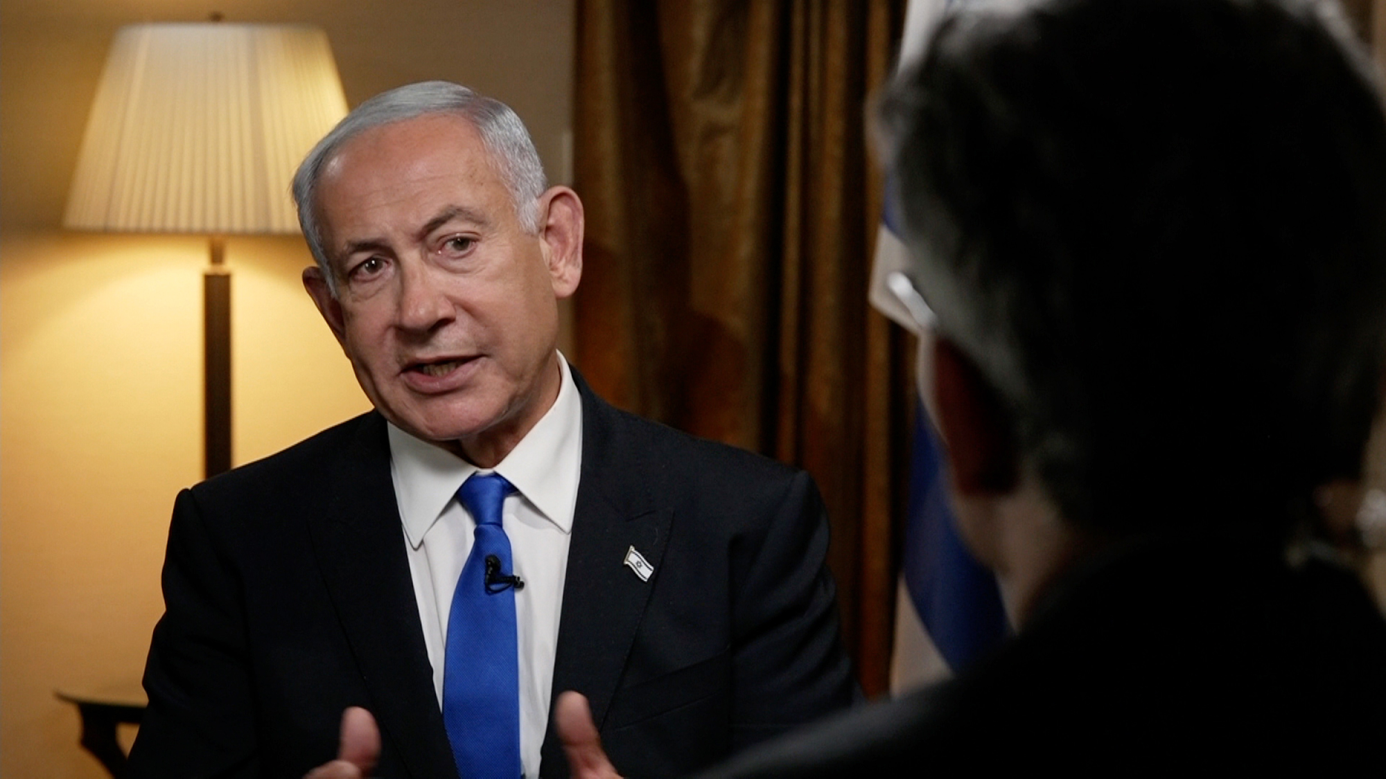 Israel’s Prime Minister Benjamin Netanyahu gives an interview to CNN’s Jake Tapper on January 31.