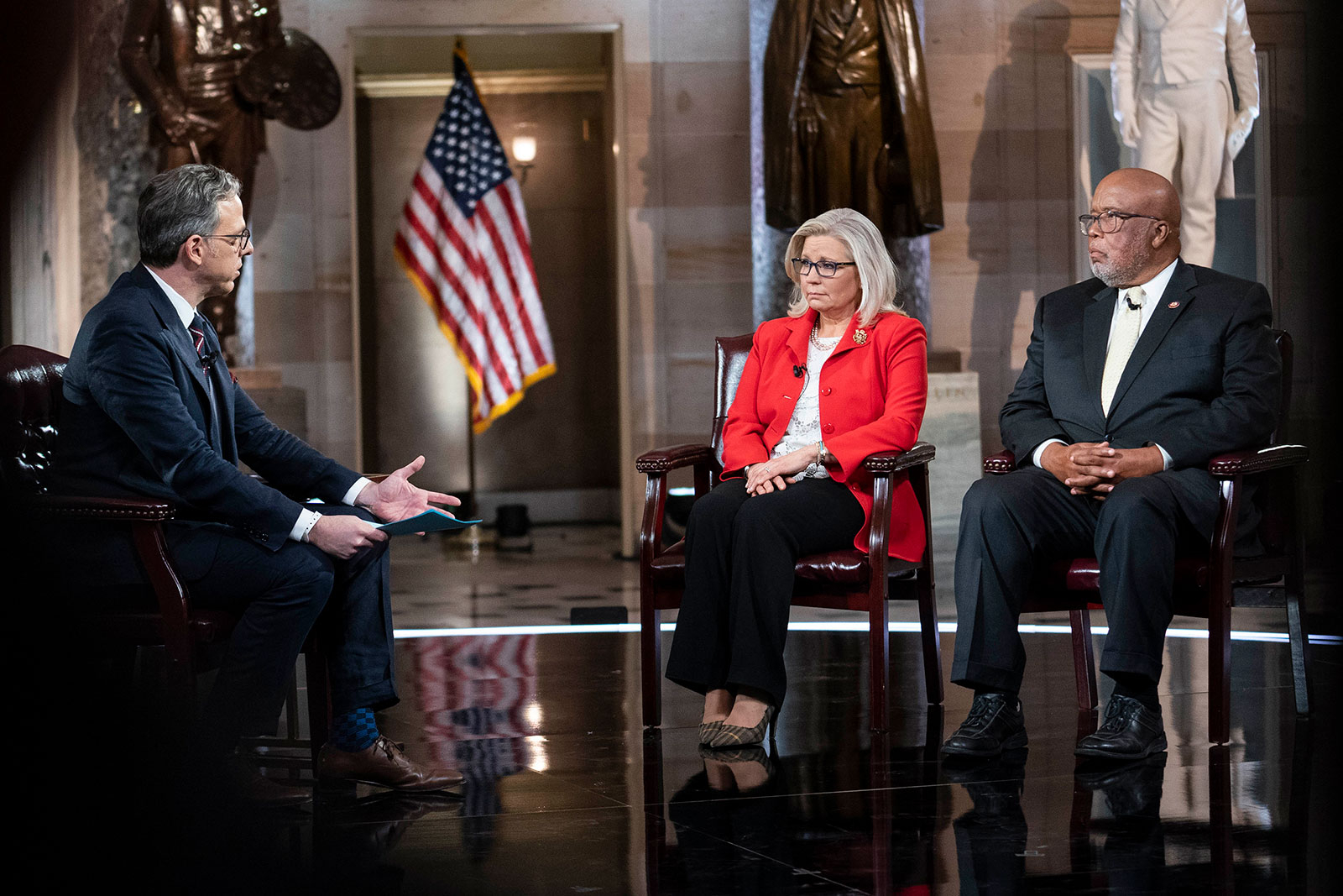 Rep. Liz Cheney and Rep. Bennie Thompson speak with CNN's Jake Tapper at the US Capitol on Thursday.