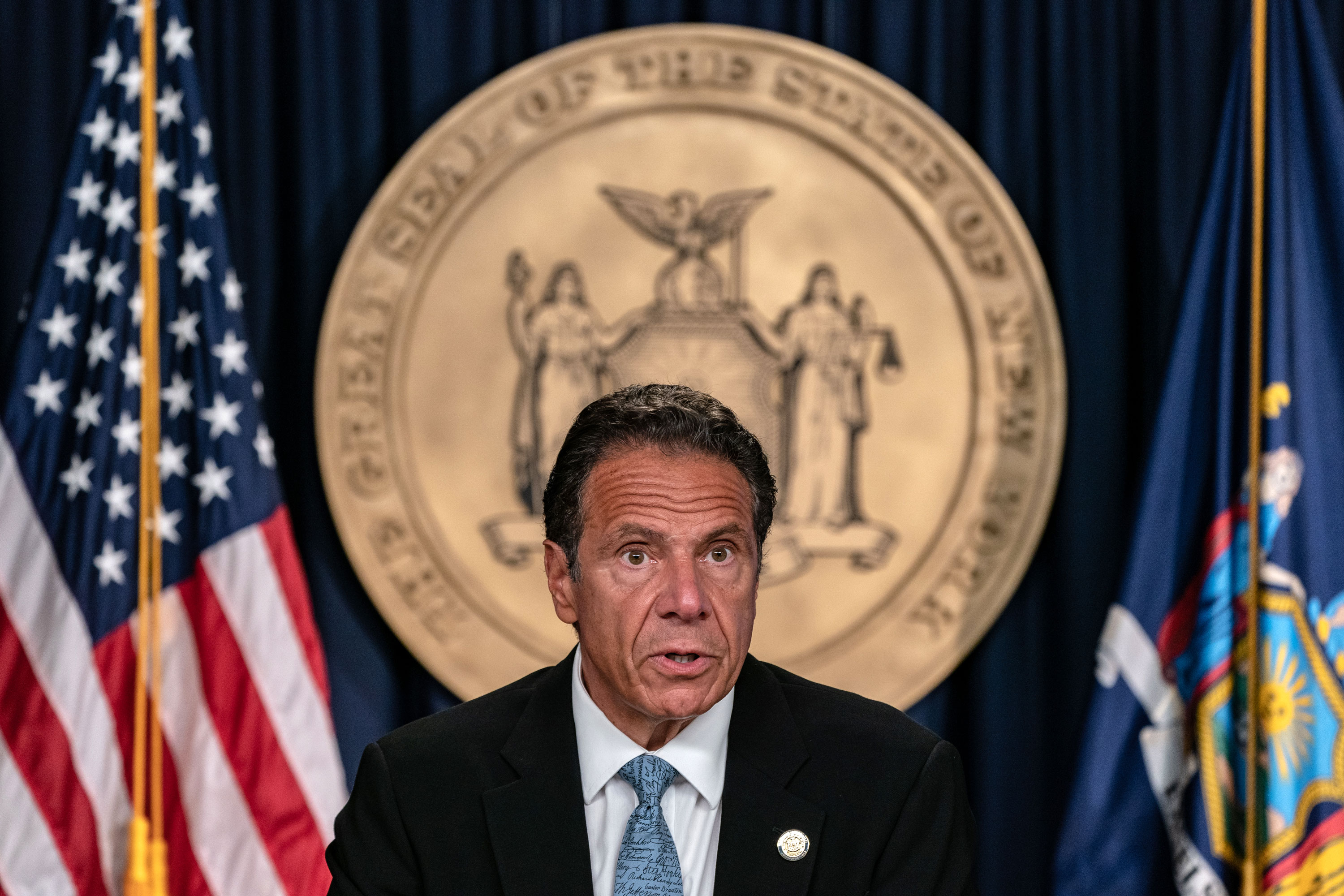 Gov. Andrew Cuomo speaks at a media briefing in New York on July 23.