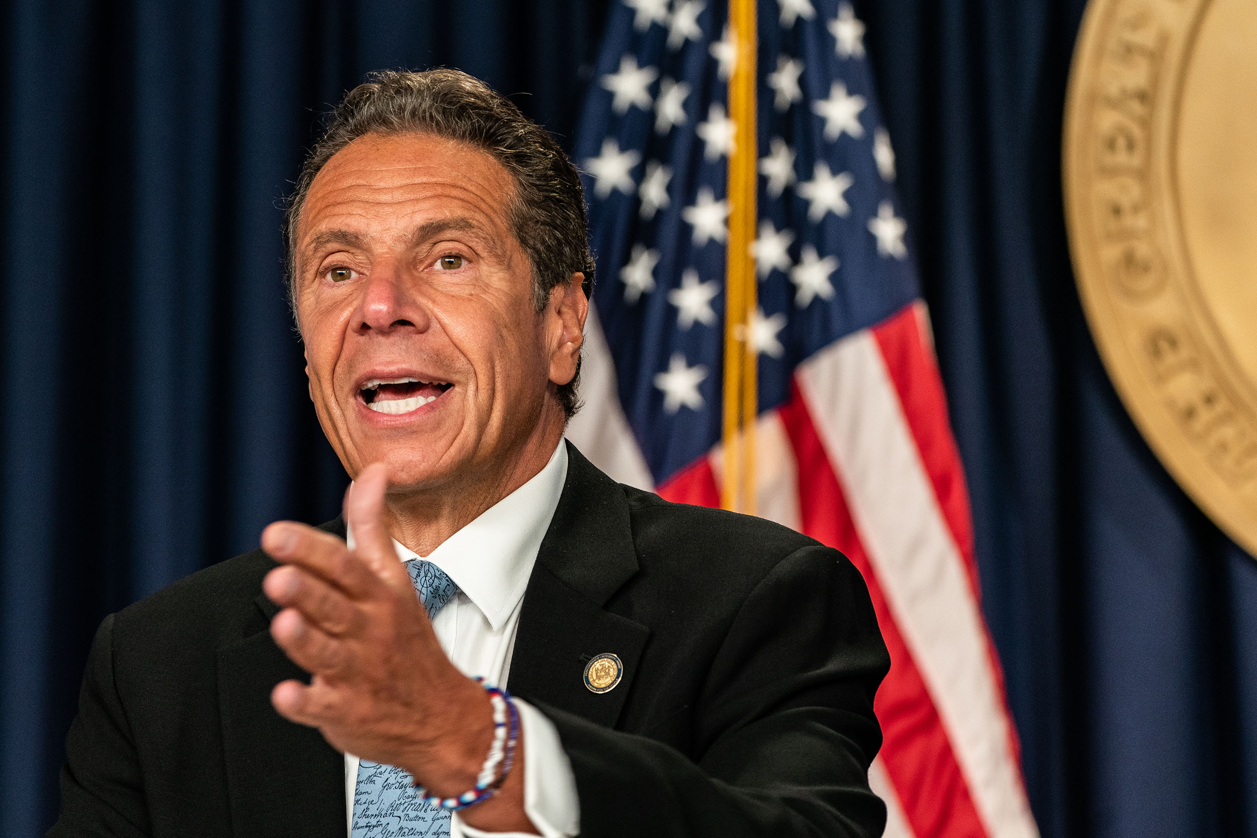 New York Gov. Andrew Cuomo speaks during the daily media briefing at the Office of the Governor of the State of New York on July 23, in New York. 