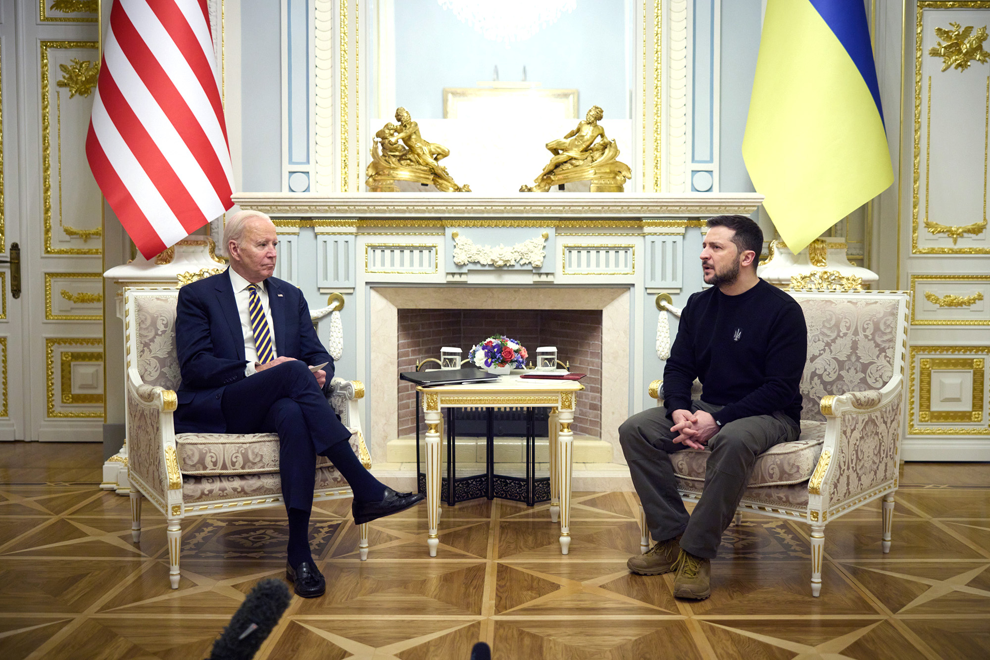 U.S. President Joe Biden meets with Ukrainian President Volodymyr Zelensky at the Ukrainian presidential palace on February 20, in Kyiv, Ukraine. 