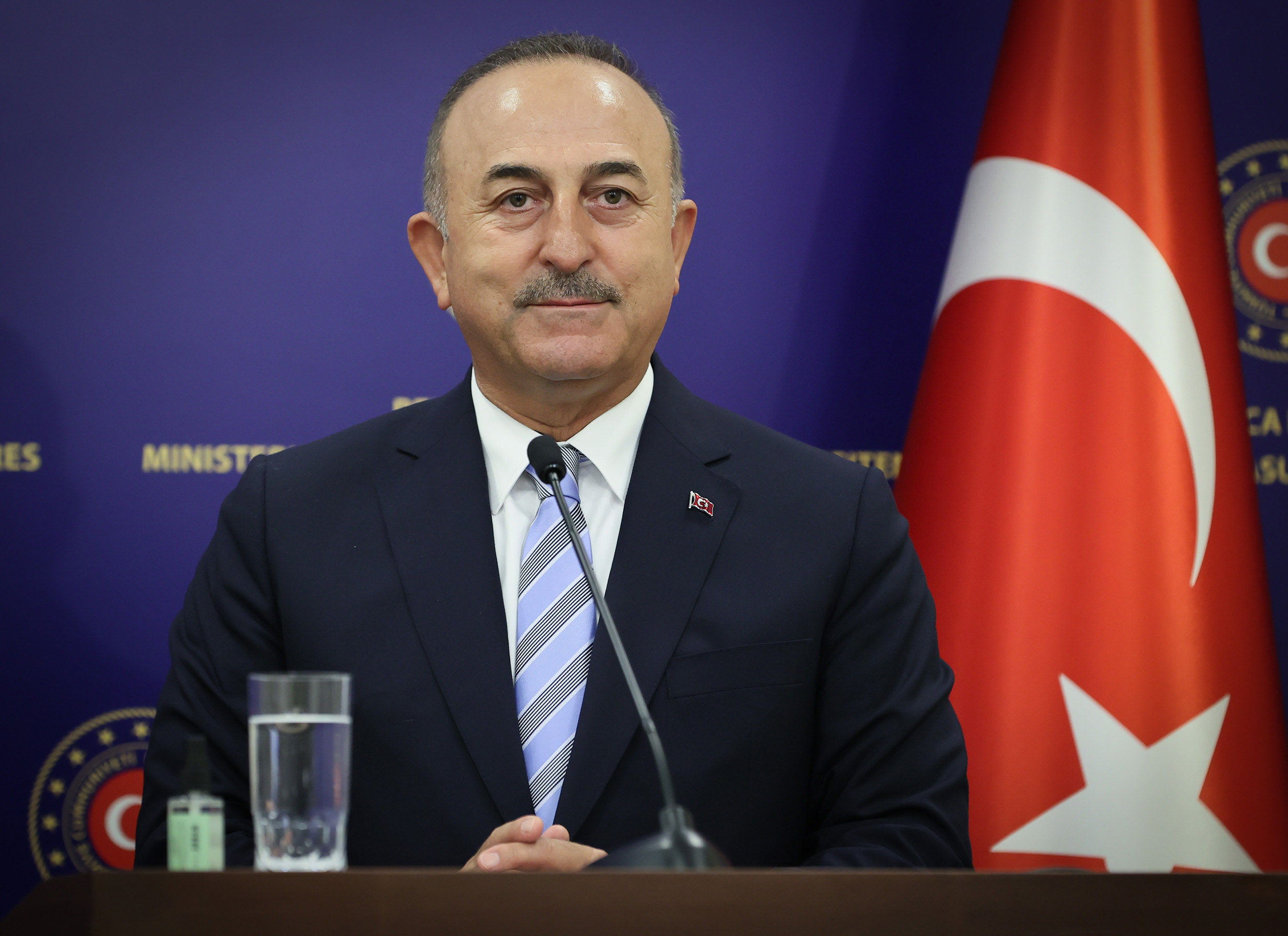 Turkish Foreign Minister Mevlut Çavuşoğlu attends a press conference in Istanbul, Turkey, on July 28.