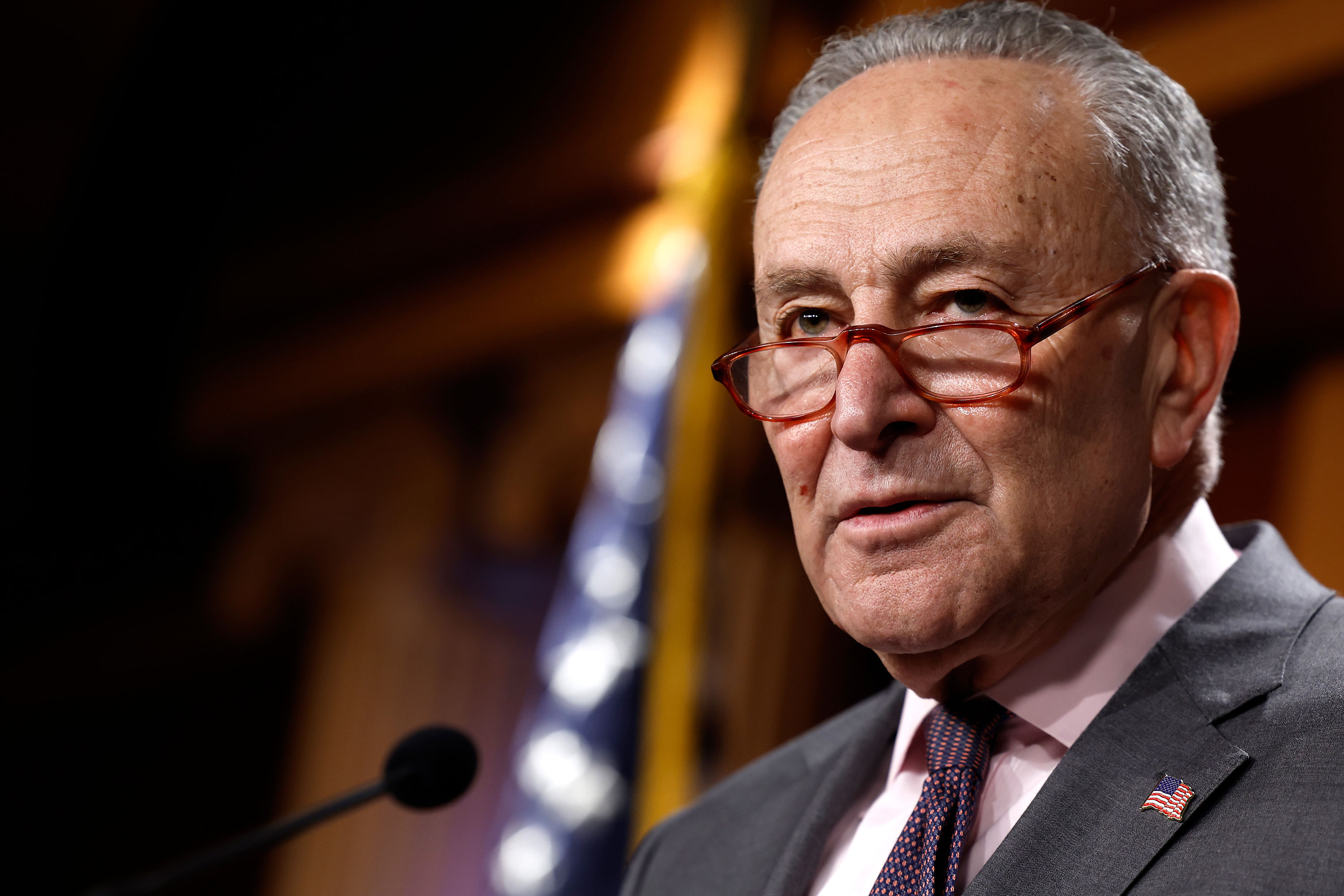 Senate Majority Leader Chuck Schumer speaks at a news conference January 25 in Washington, DC. 