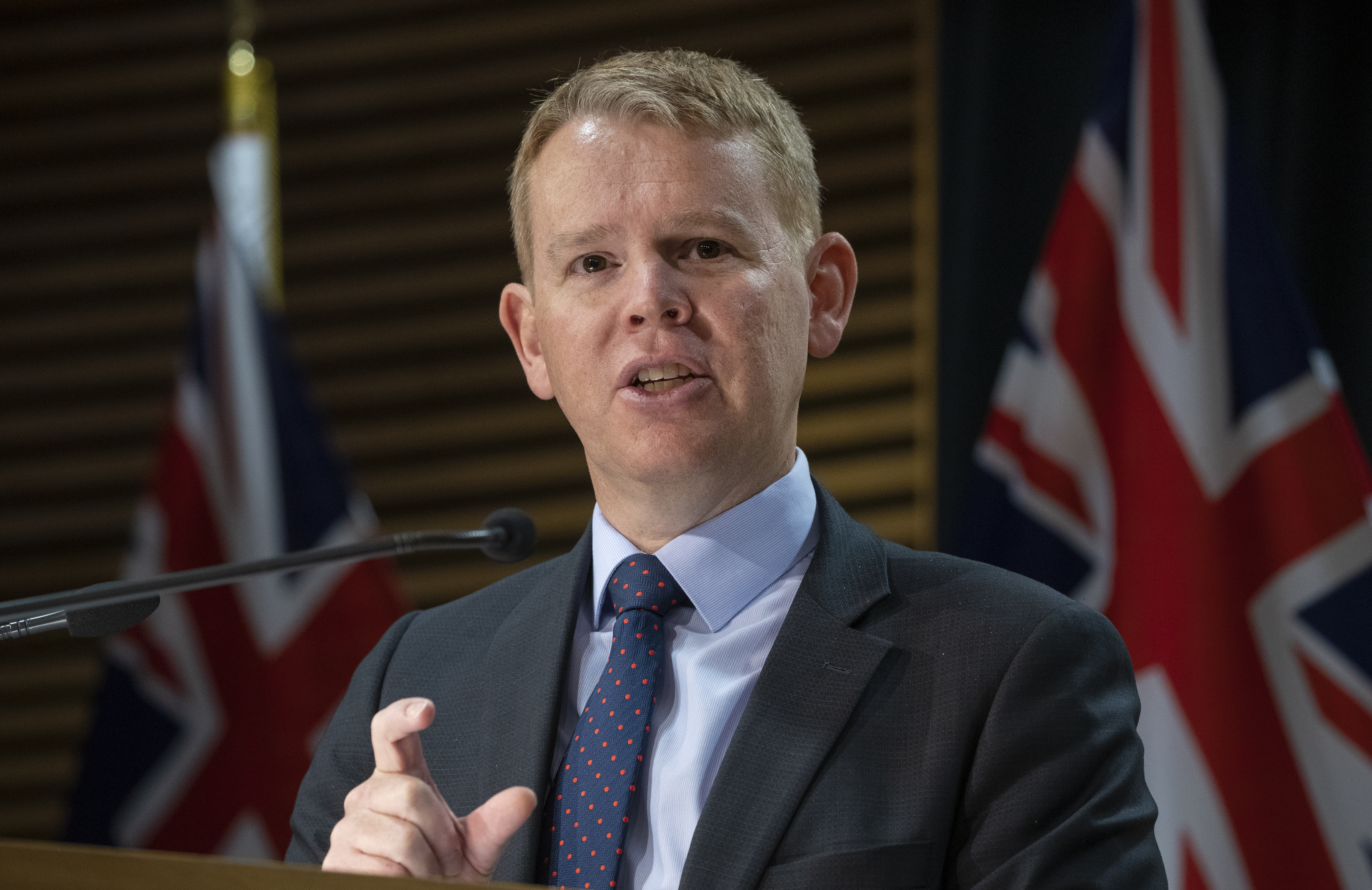 COVID-19 Response Minister Chris Hipkins speaks during a COVID-19 response update in Parliament on November 24, 2021 in Wellington, New Zealand. 