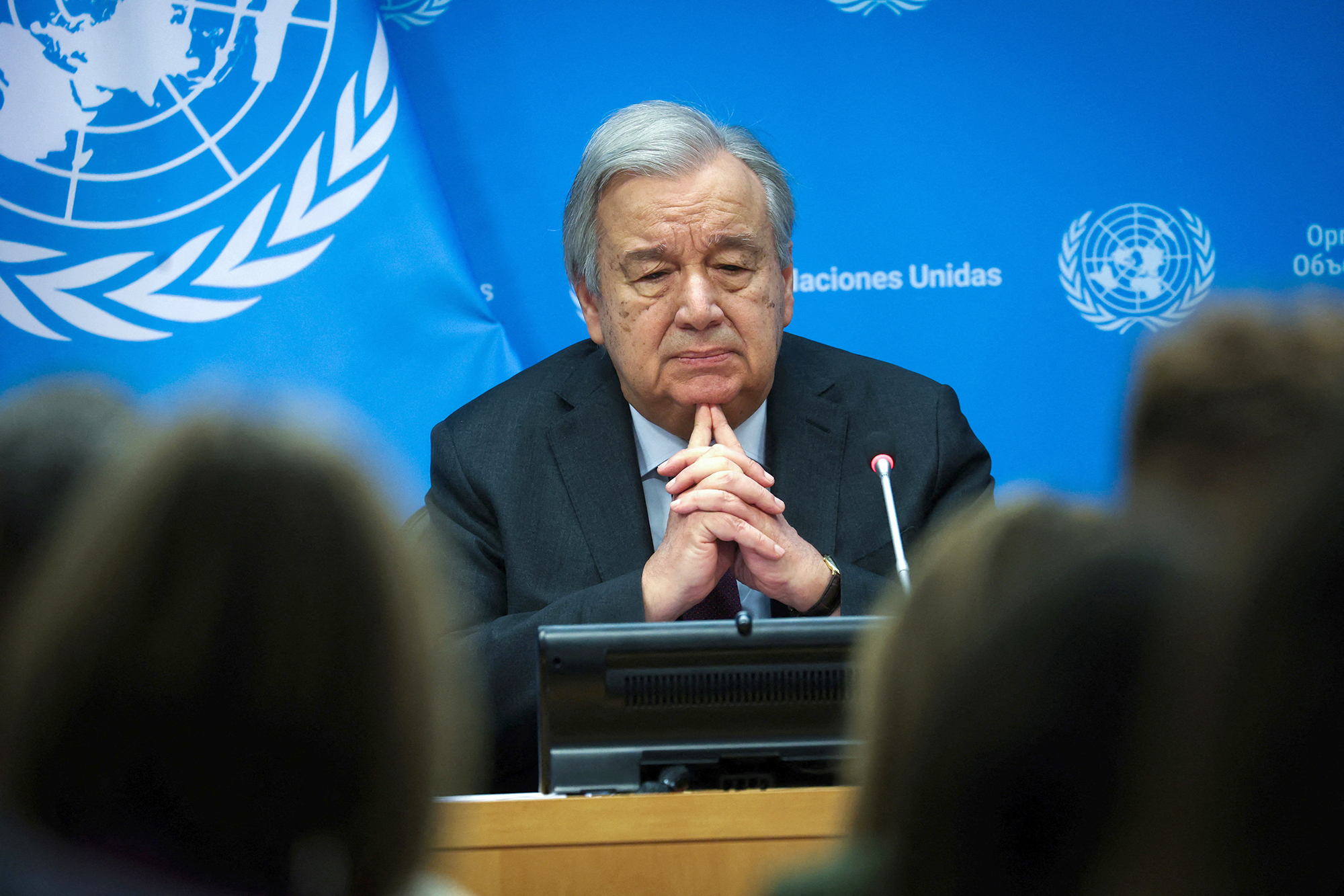 United Nations Secretary General Antonio Guterres attends a press conference at U.N. headquarters in New York City, on February 8.