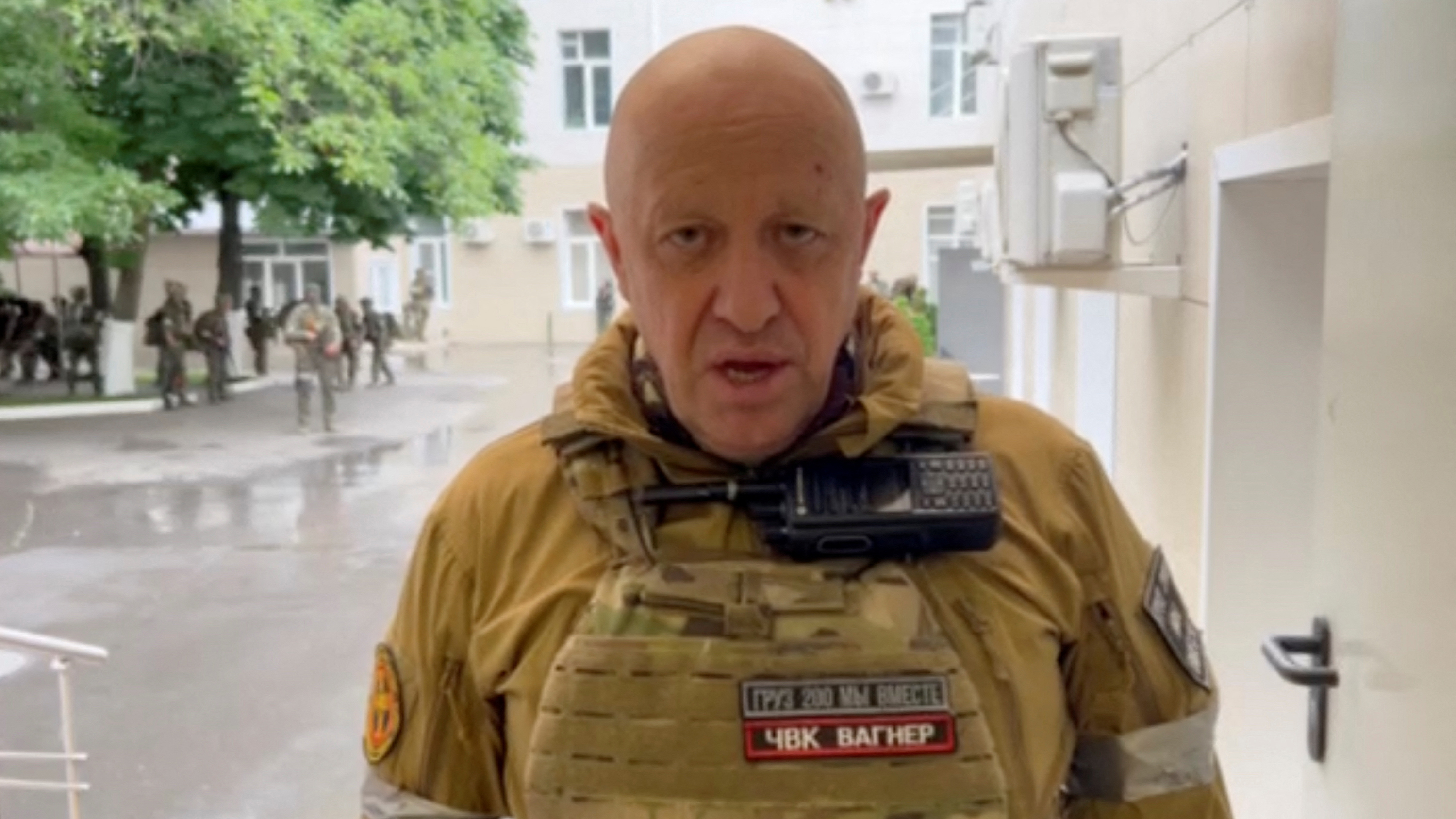 Yevgeny Prigozhin speaks inside the headquarters of the Russian southern army military command center in the city of Rostov-on-Don, on June 24.