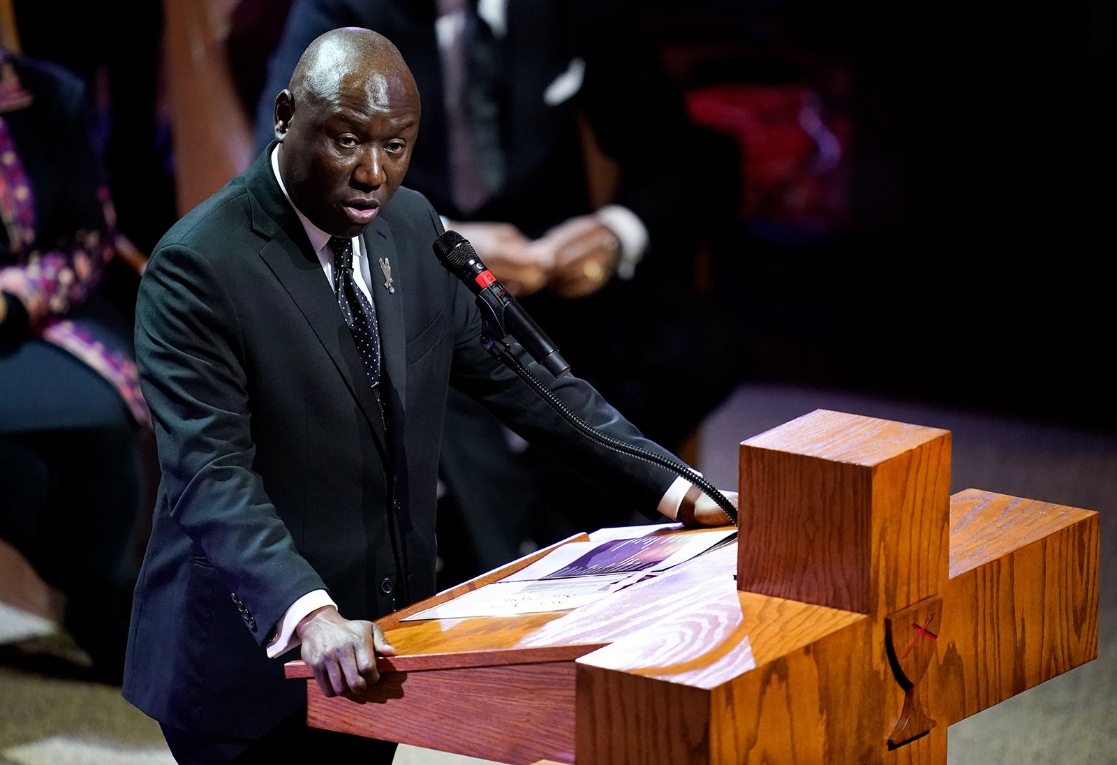 Benjamin Crump speaks during the funeral service for Tyre Nichols at Mississippi Boulevard Christian Church in Memphis on Wednesday. 