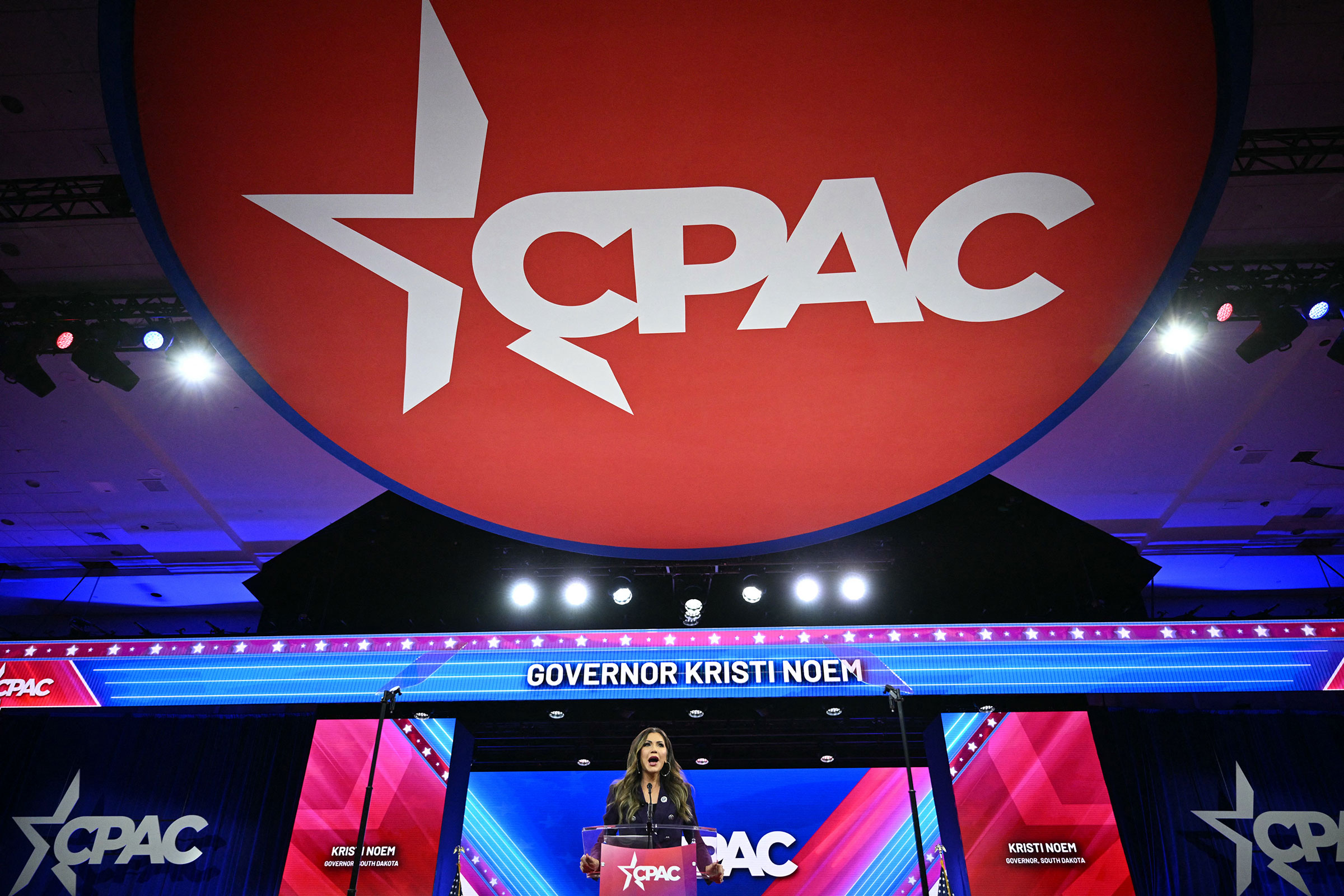 South Dakota's Governor Kristi Noem speaks during the annual Conservative Political Action Conference meeting on February 23, in National Harbor, Maryland.