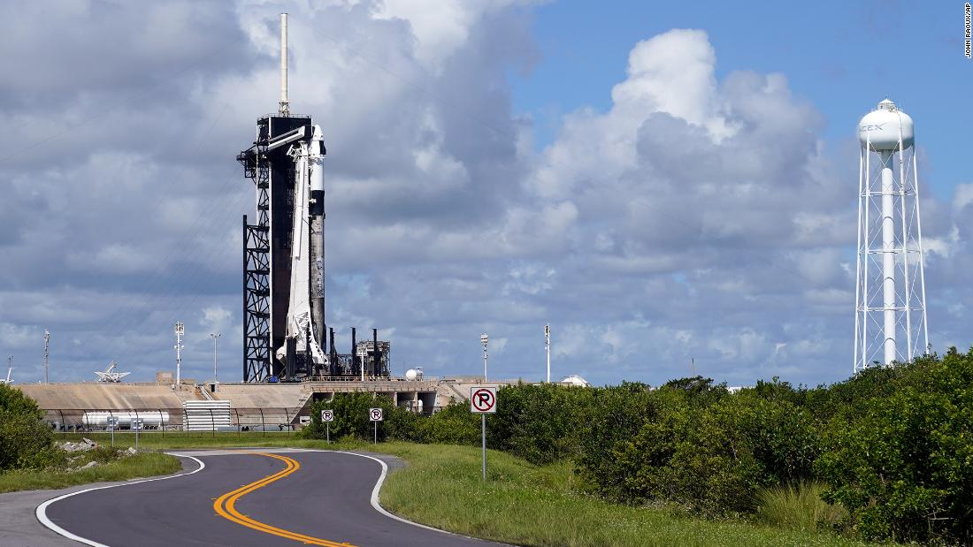The SpaceX Falcon 9 rocket sits on pad 39A at the Kennedy Space Center in Cape Canaveral, Fla., Wednesday, Sept. 15, 2021. 