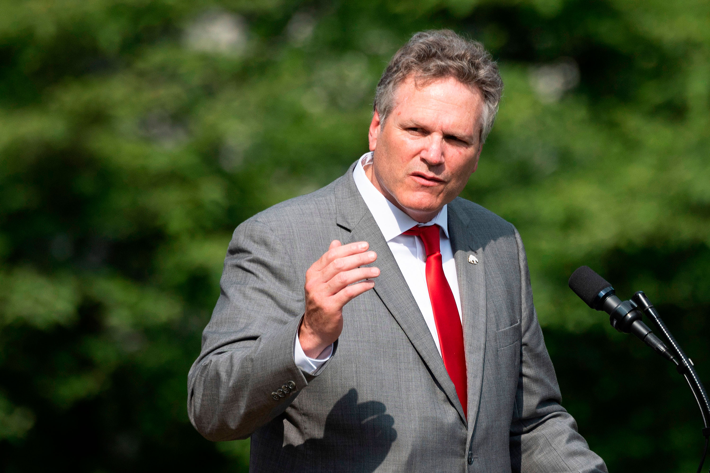 Alaska Governor Mike Dunleavy speaks at the White House on July 16.