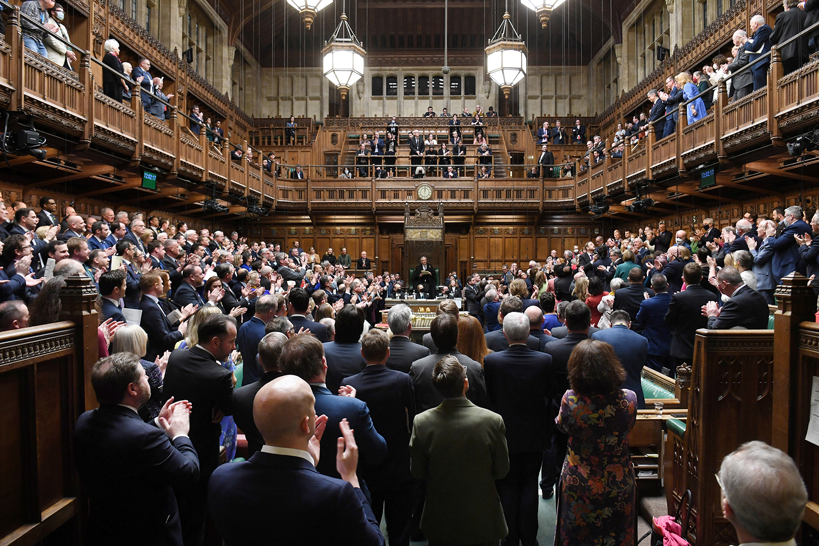 Members of Parliament applaud Ukraine's Ambassador to the UK Vadym Prystaiko during a meeting at the House of Commons, in London, on March 2.