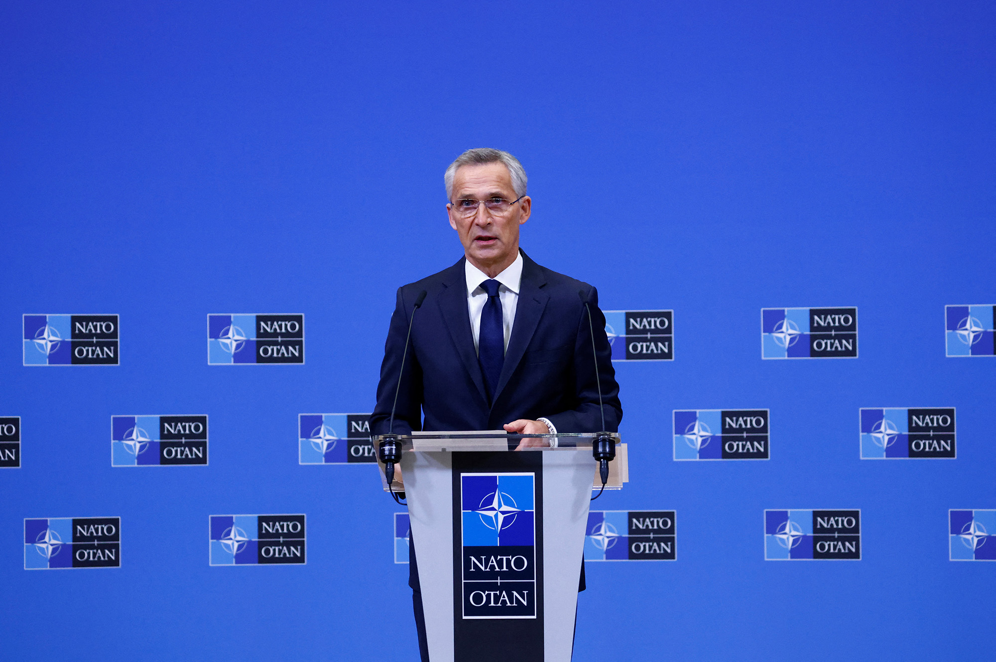 NATO Secretary General Jens Stoltenberg holds a news conference at the alliance's headquarters in Brussels, Belgium, on November 16.