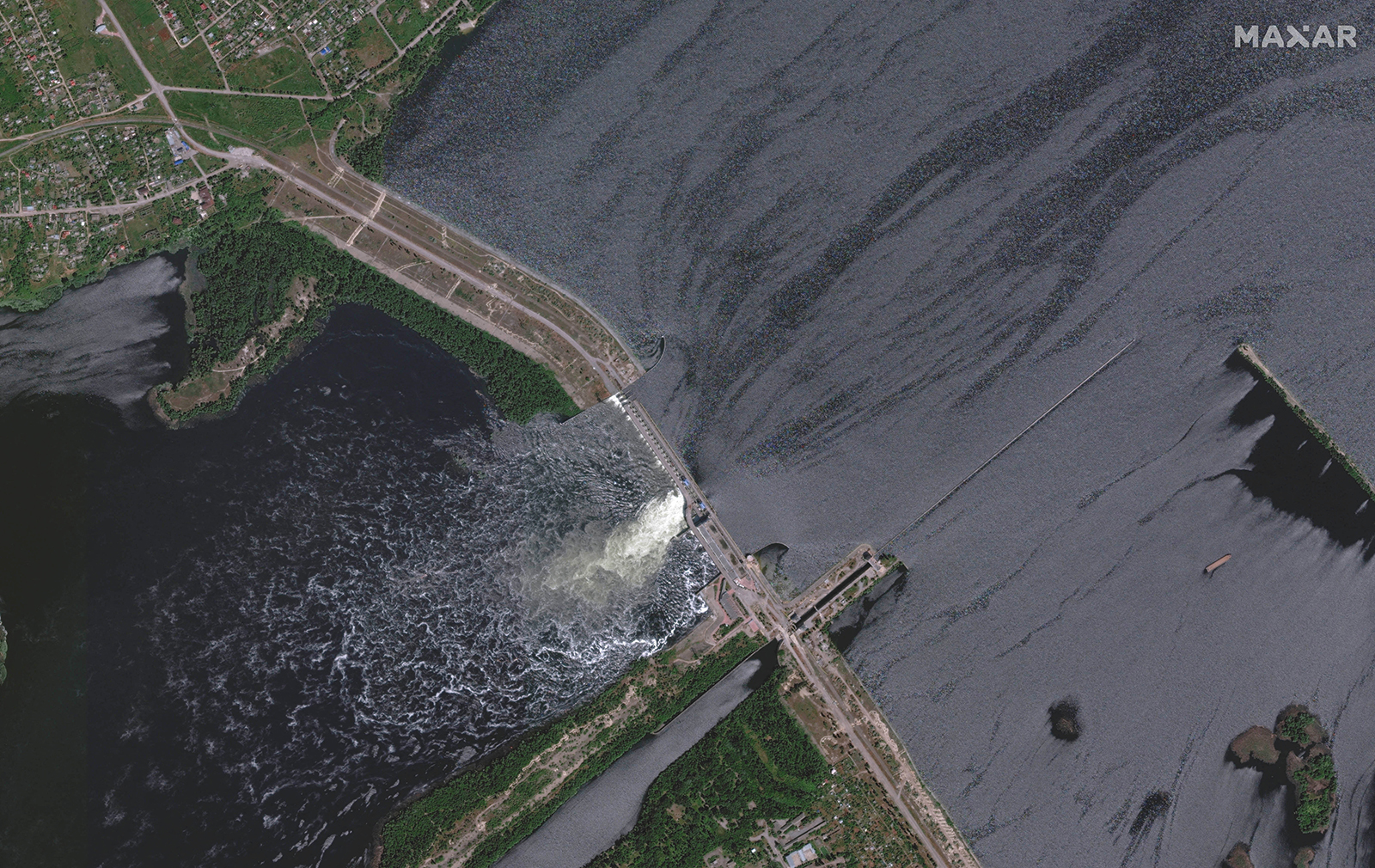 A satellite image shows Nova Kakhovka Dam in Kherson region, Ukraine on May 28.