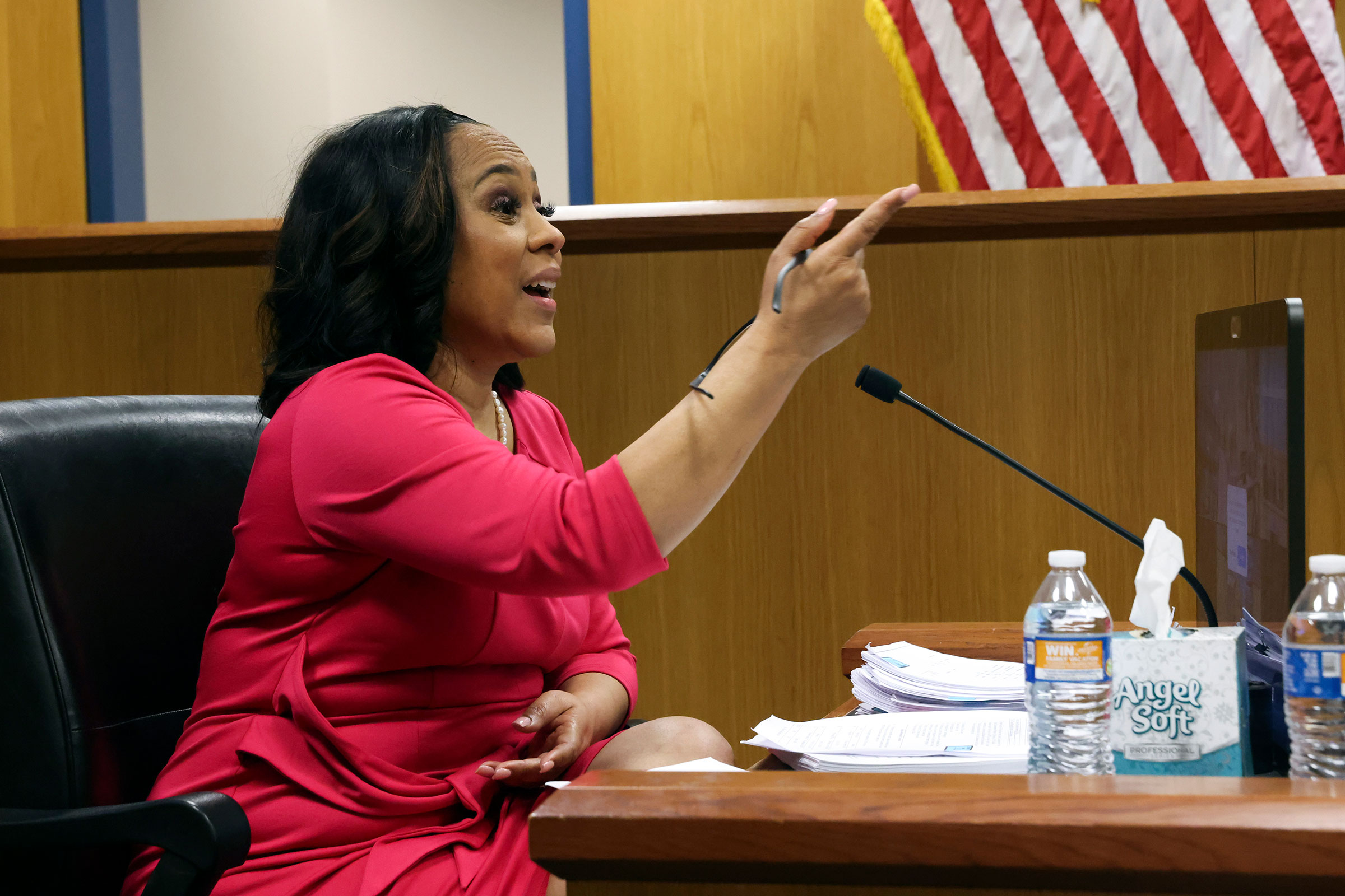 Fulton County District Attorney Fani Willis testifies during a hearing on the Georgia election interference case on Thursday in Atlanta.