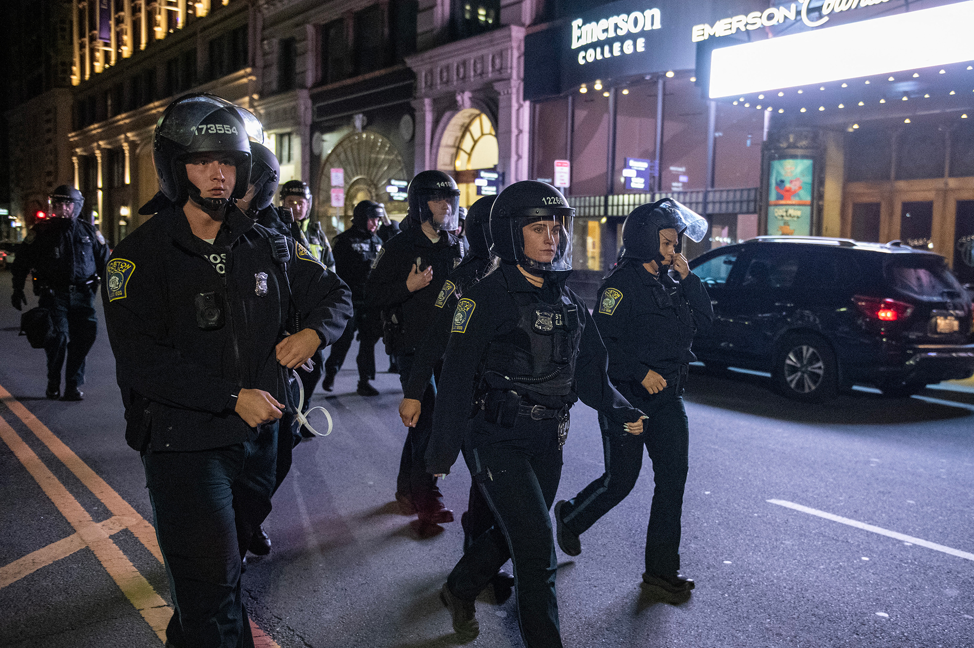 Police deploy to clear a pro-Palestinian protest camp at Emerson College in Boston, Massachusetts, on April 25. 
