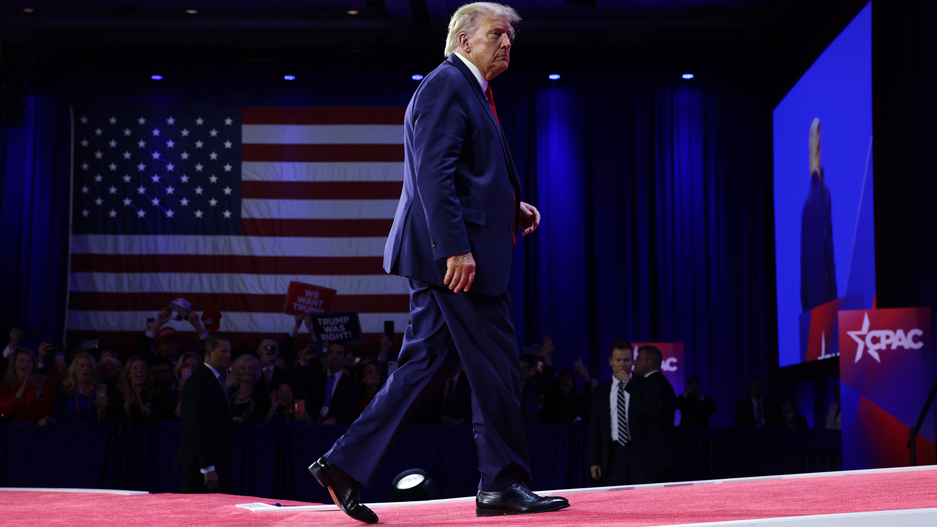 Former President Donald Trump leaves after he addressed the annual Conservative Political Action Conference at Gaylord National Resort & Convention Center on March 4 in National Harbor, Maryland.