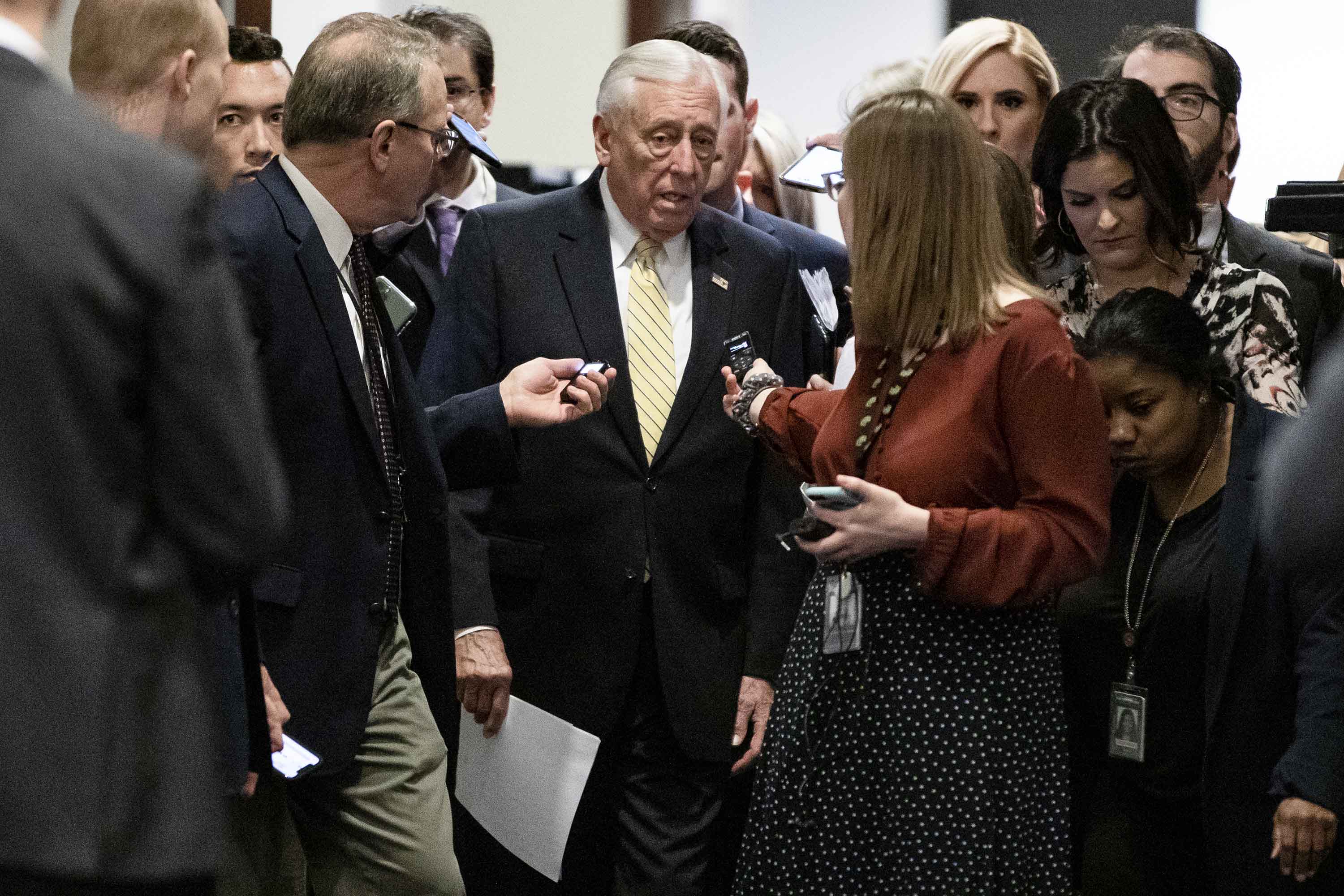 US House Majority Leader Steny Hoyer heads to a closed-door briefing on recent developments with the novel coronavirus on March 4, in Washington, DC.