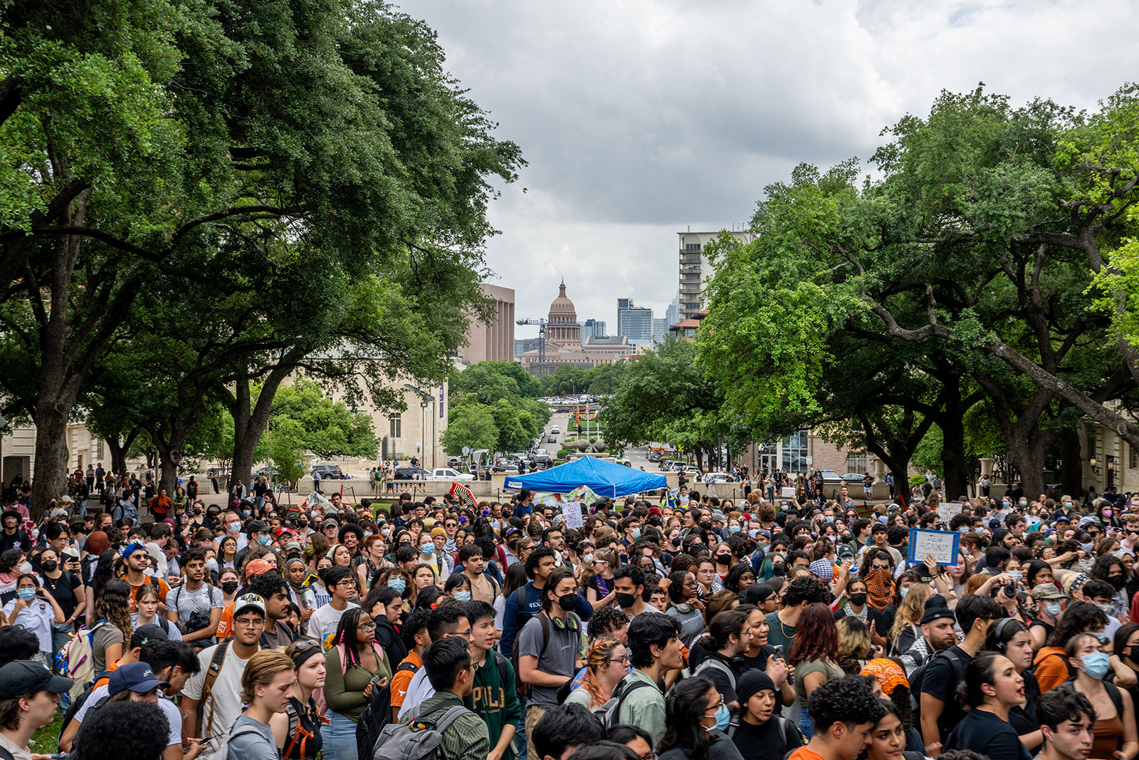 Students gather during a pro-Palestine protest at the The University of Texas at Austin on Wednesday, April 24, in Austin, Texas. 