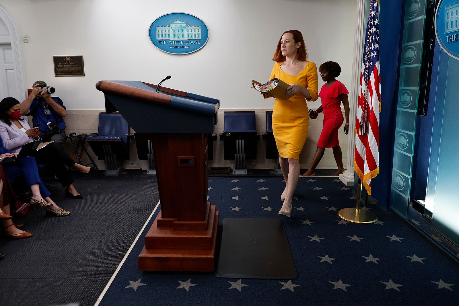 White House press secretary Jen Psaki arrives for a press briefing on March 15.