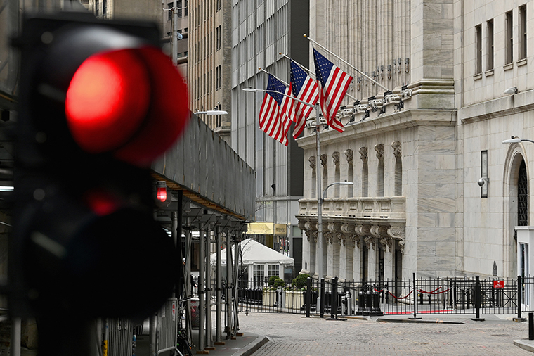 The New York Stock Exchange at Wall Street on February 24.