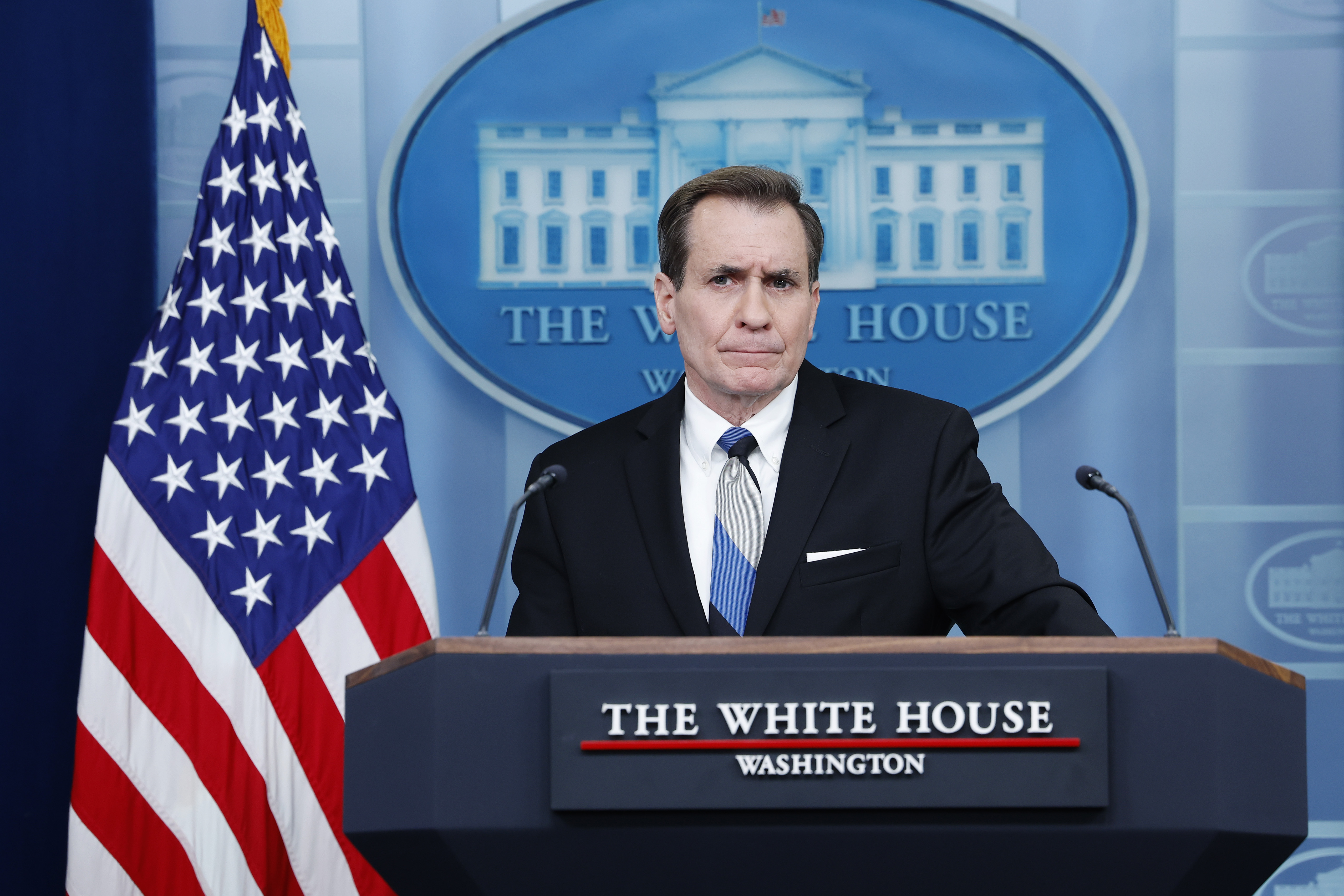 National Security spokesperson John Kirby attends a news briefing at the White House in Washington, DC, on February 15.