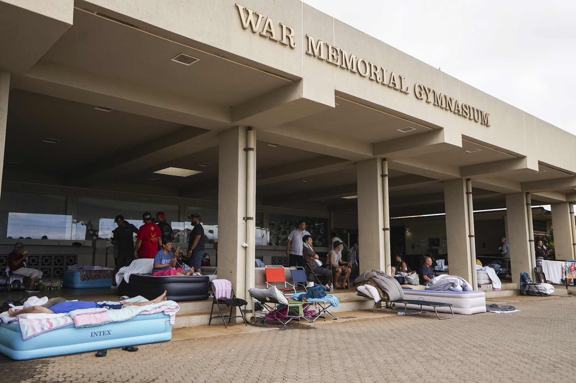 Hundreds of evacuees from Maui wildfire are sheltered at War Memorial Center in Kahului, Hawaii, on Friday.
