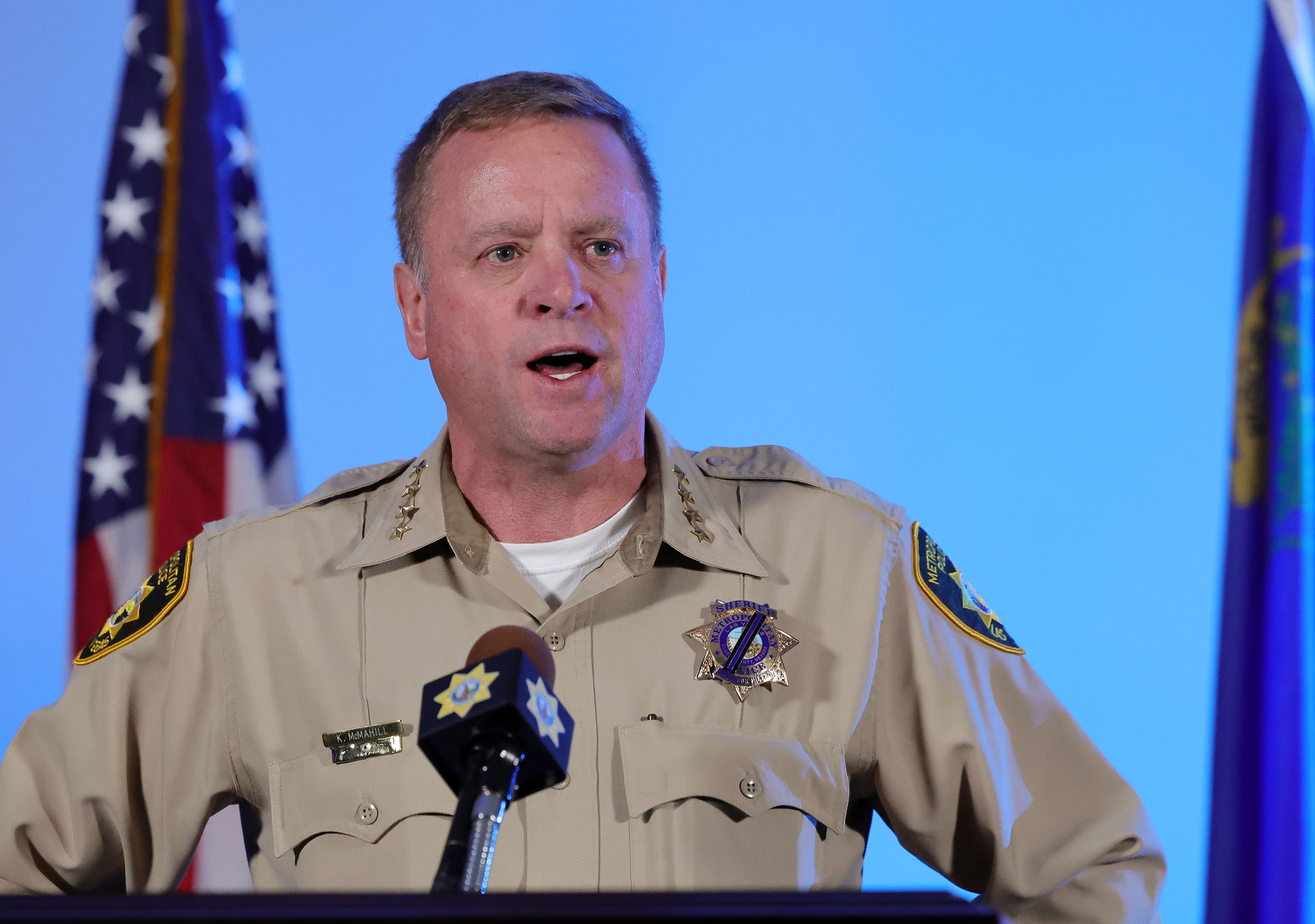 Las Vegas Metropolitan Police Department Sheriff Kevin McMahill speaks at a news conference on Wednesday. 