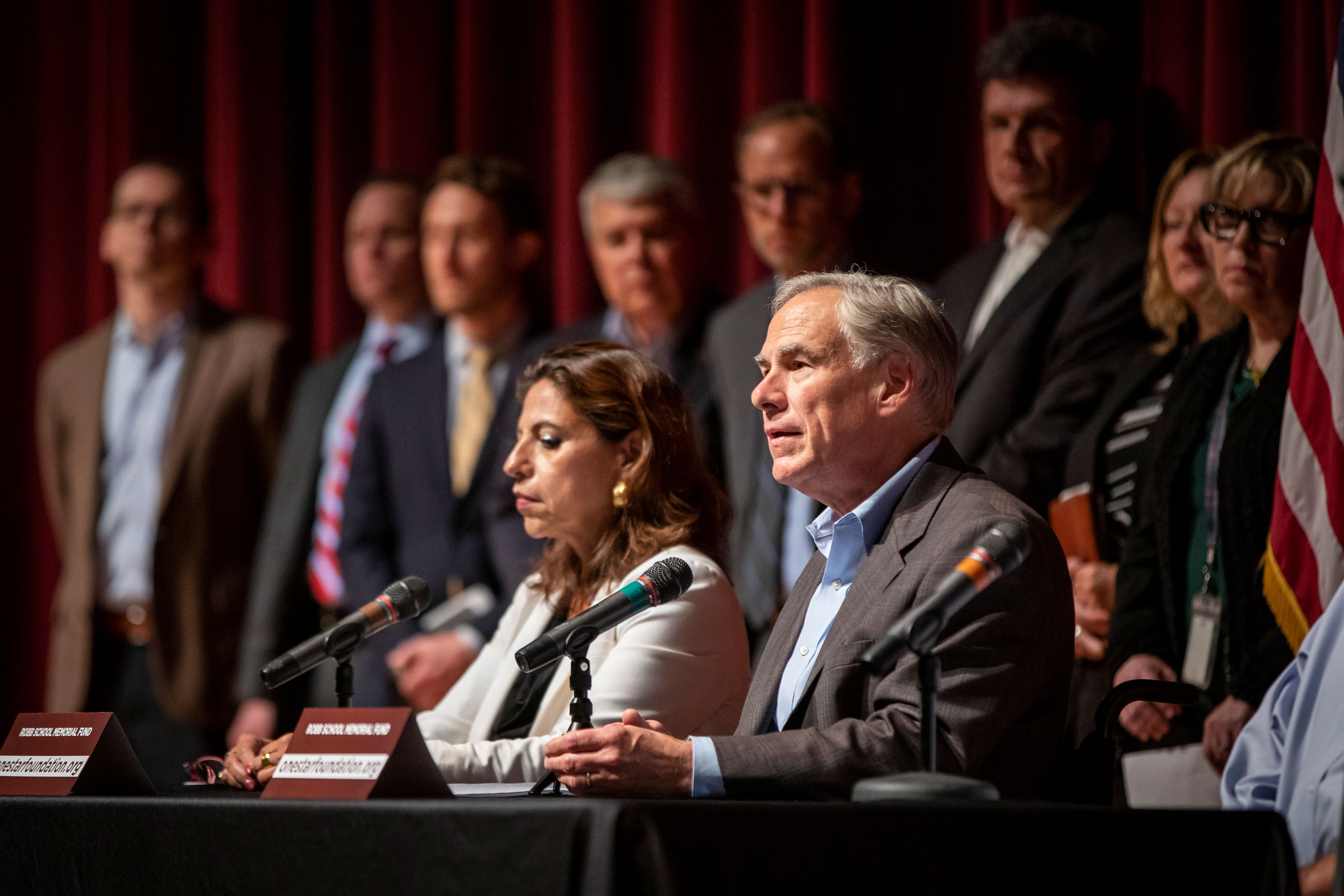 Texas Gov. Greg Abbott speaks during a press conference at Uvalde High School, on Friday.