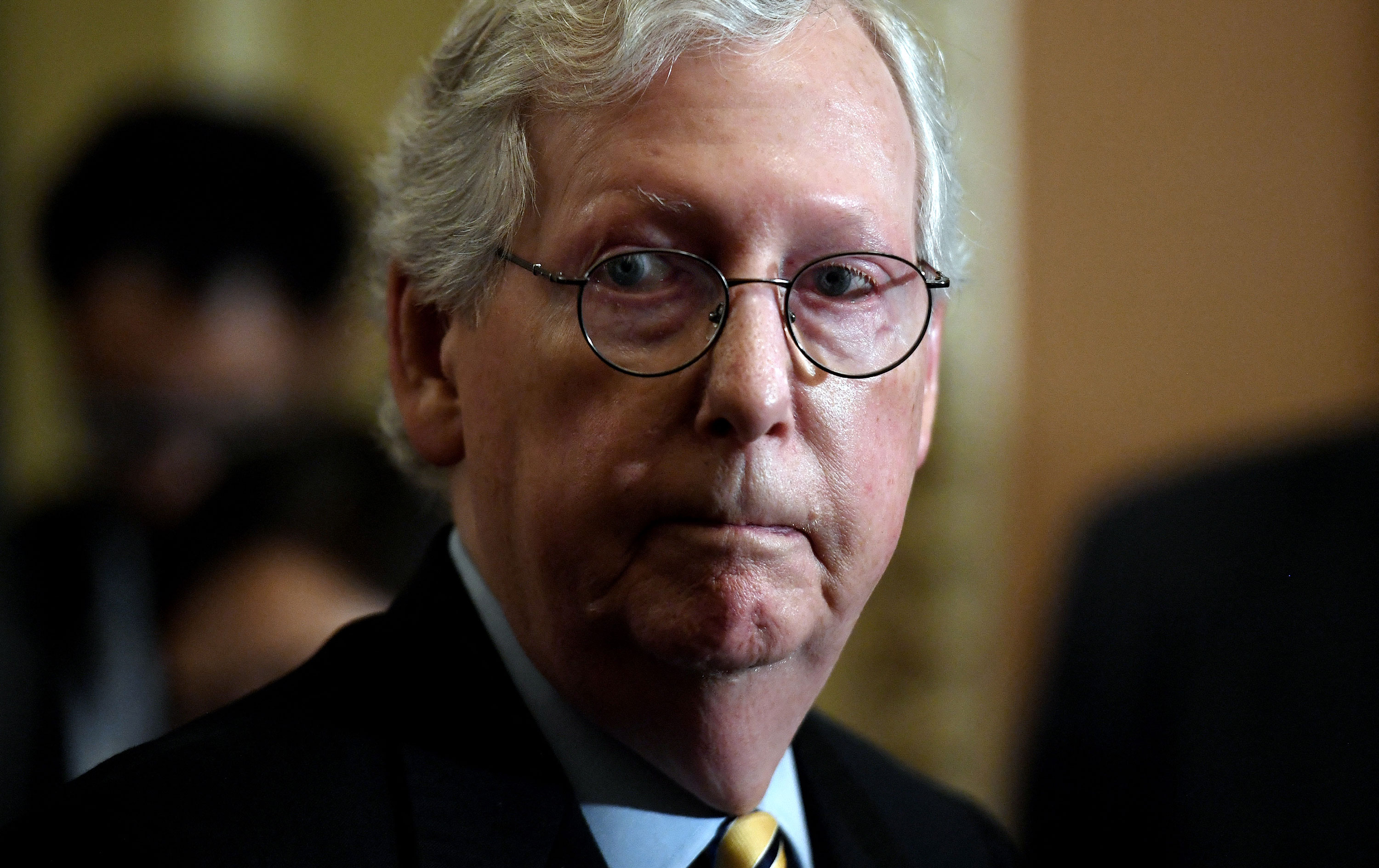 Senate Minority Leader Mitch McConnell speaks with reporters on June 22, in Washington, DC. 